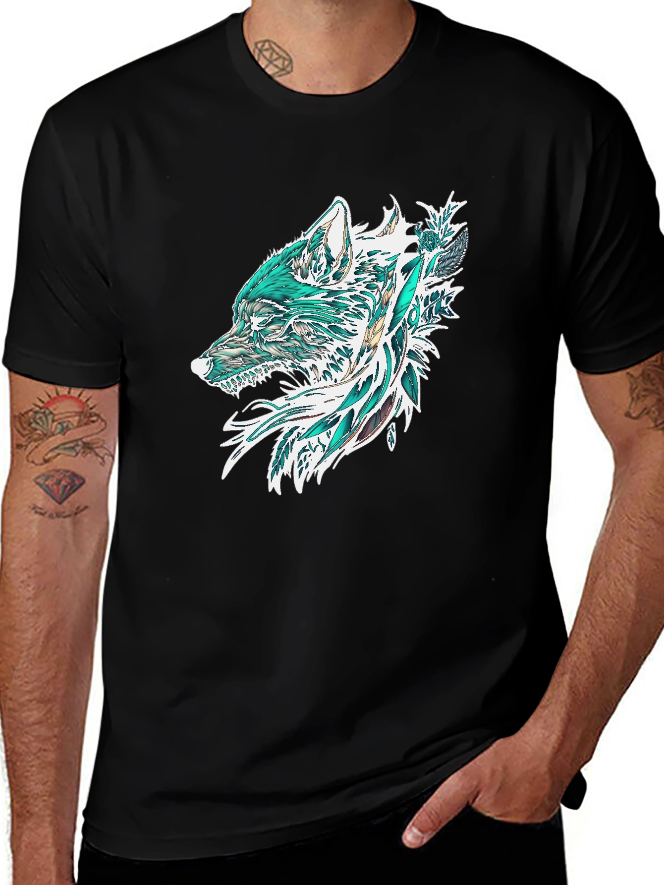 Variant 4 of Wolf Graphic Print Black T-Shirt