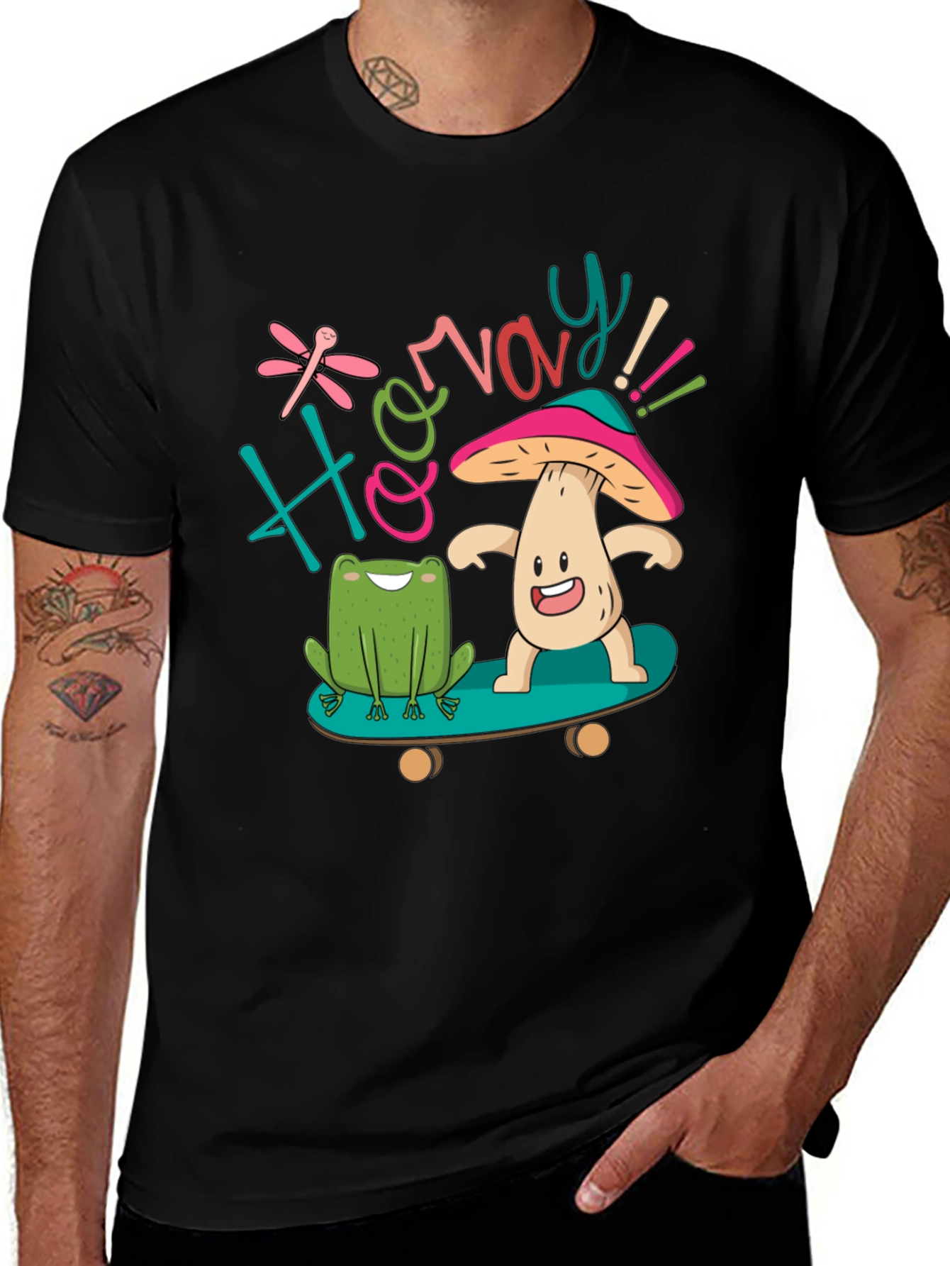 Variant 16 of Funky Frog & Mushroom Skateboard T-Shirt