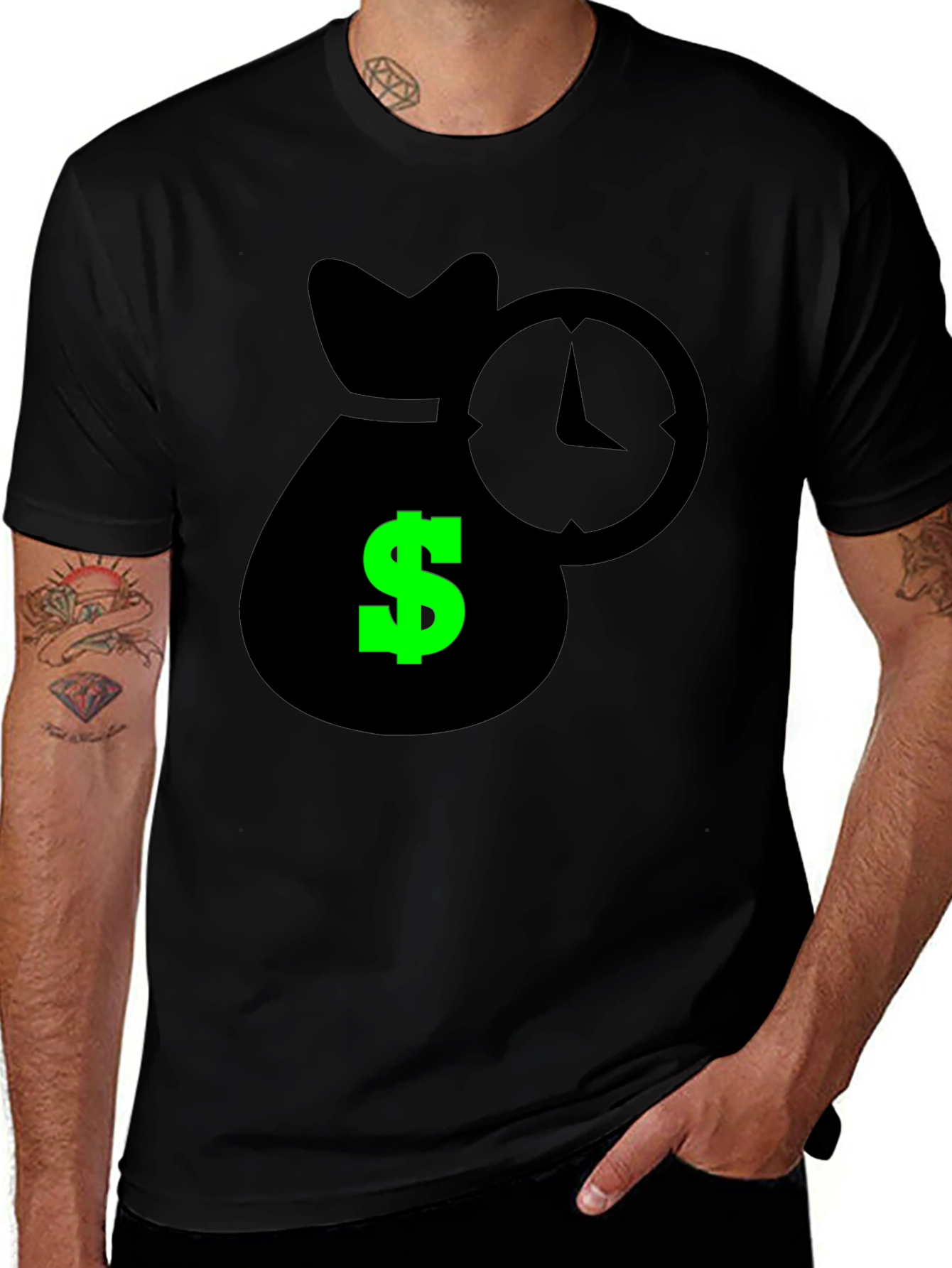 Variant 30 of Time is Money Graphic Tee - Black Cotton Shirt