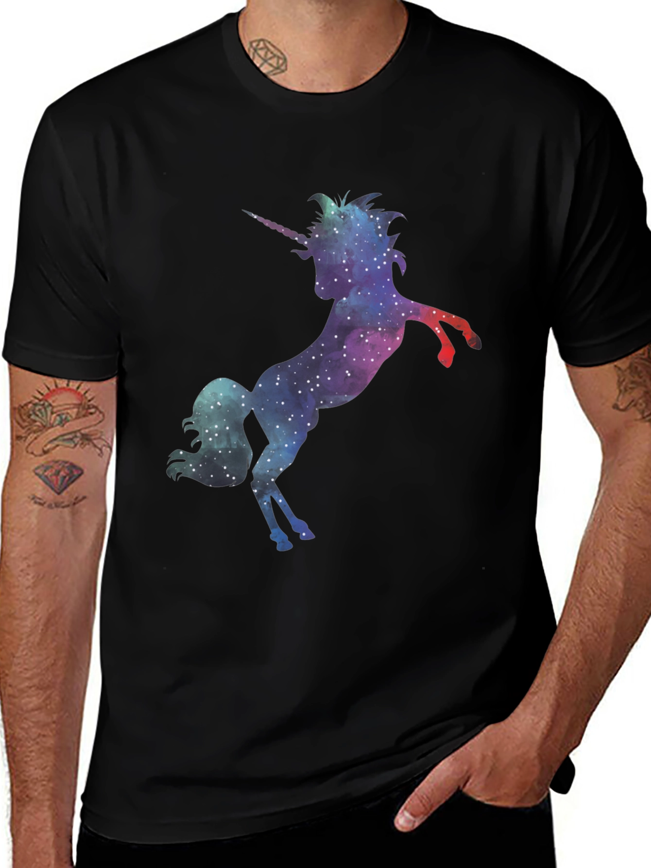 Variant 3 of Galaxy Unicorn Graphic T-Shirt - Black Crew Neck Tee