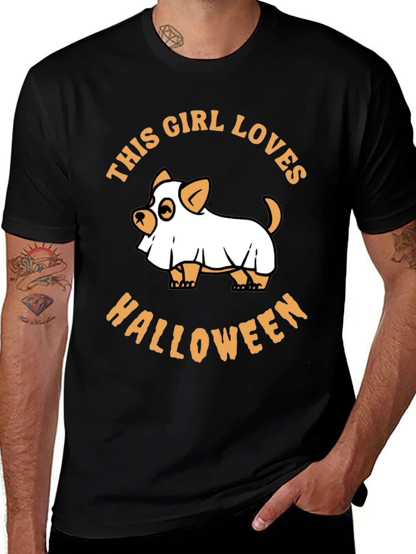Variant 23 of This Girl Loves Halloween Dog Ghost Graphic Tee