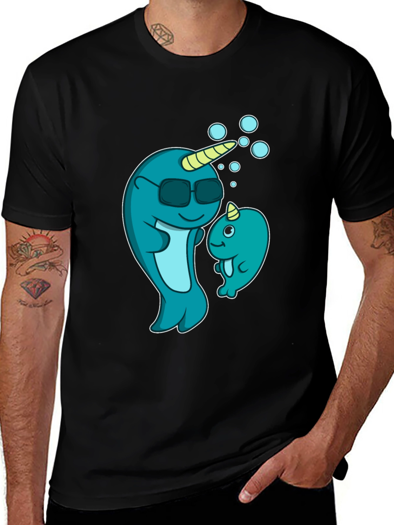 Variant 5 of Narwhal Dad and Baby T-Shirt - Cute Cartoon Design