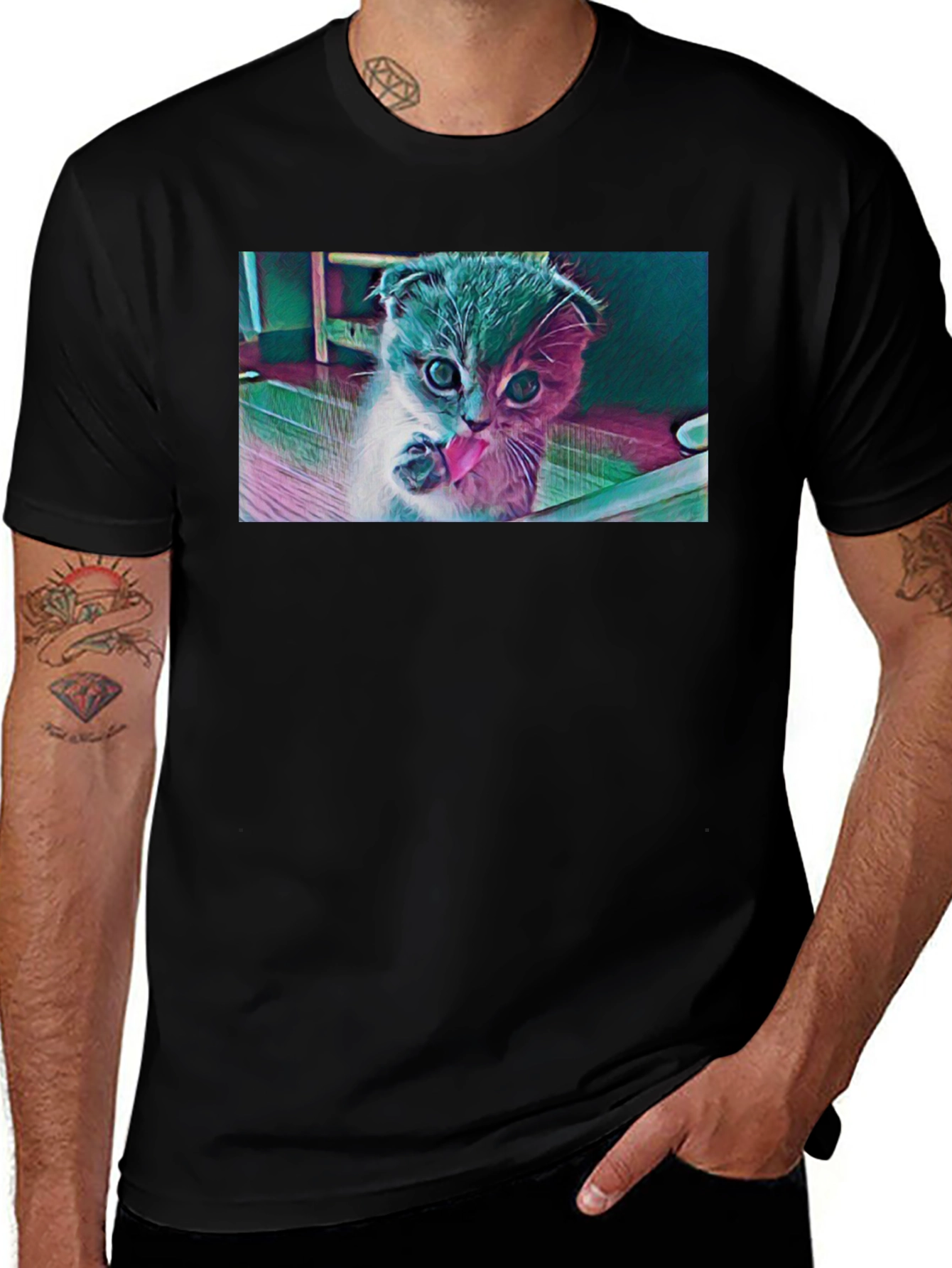 Variant 16 of Cute Kitten Graphic Black T-Shirt