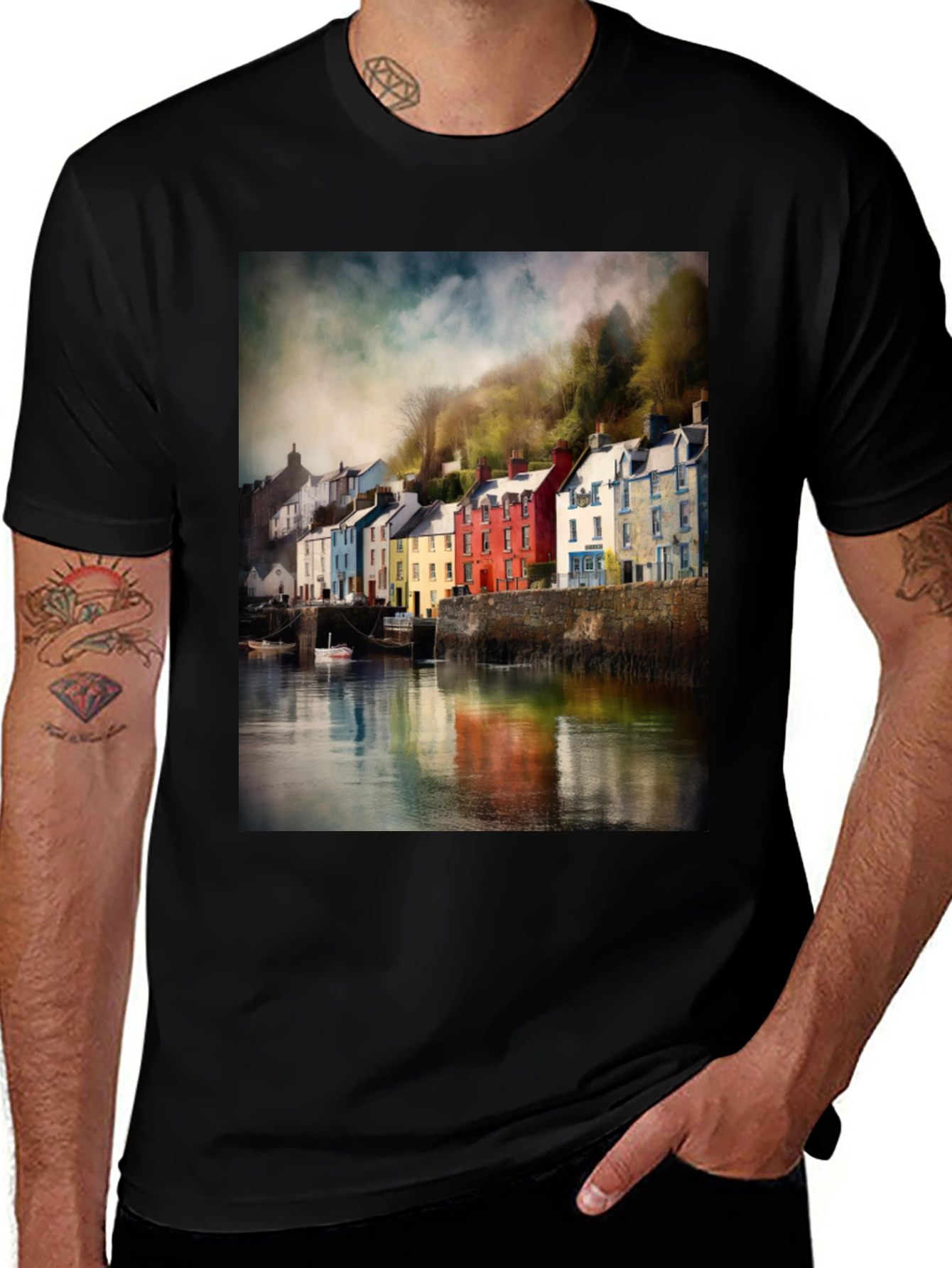 Variant 12 of Coastal Town T-Shirt: Colorful Houses by the Water