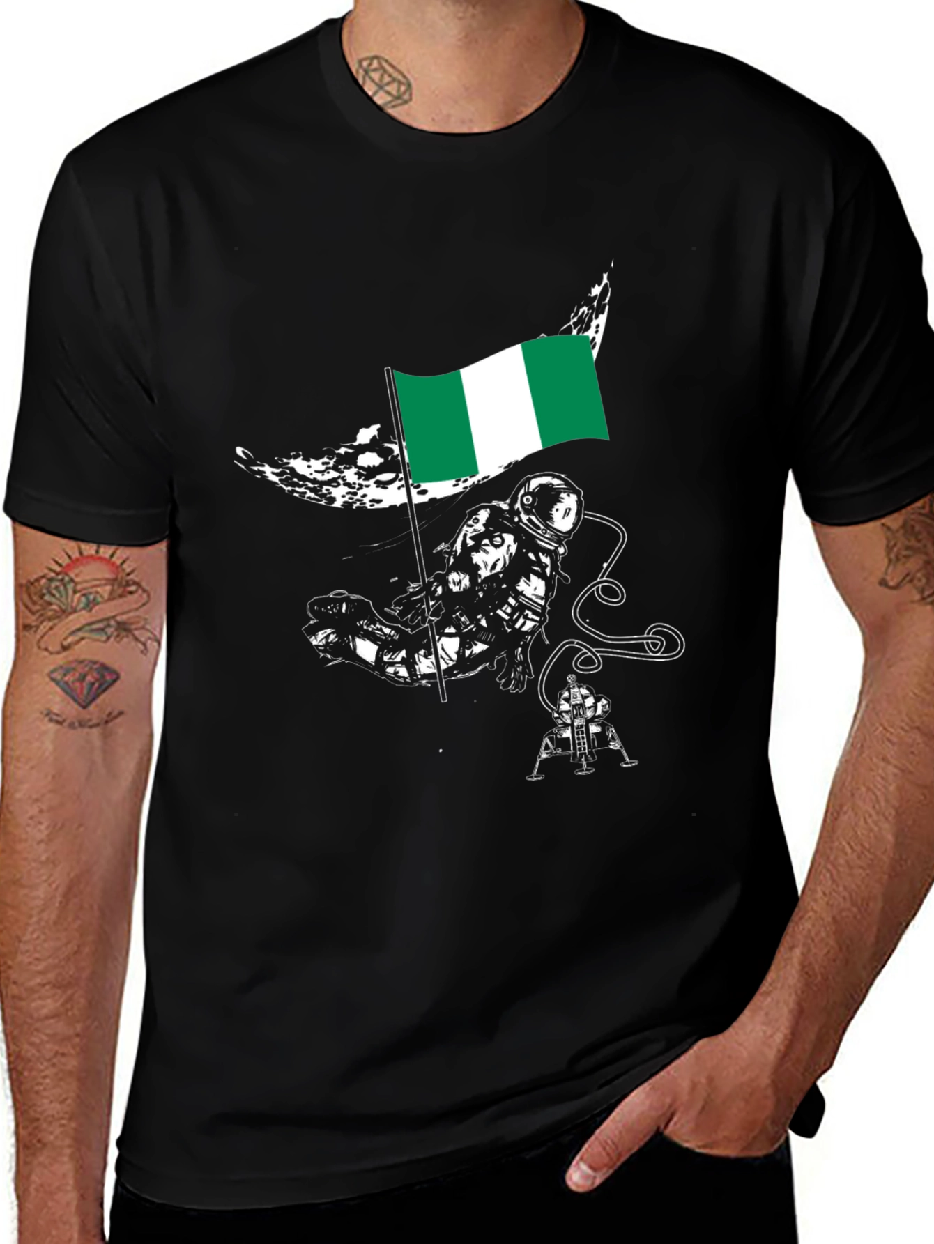Nigeria Flag Astronaut Black T-Shirt