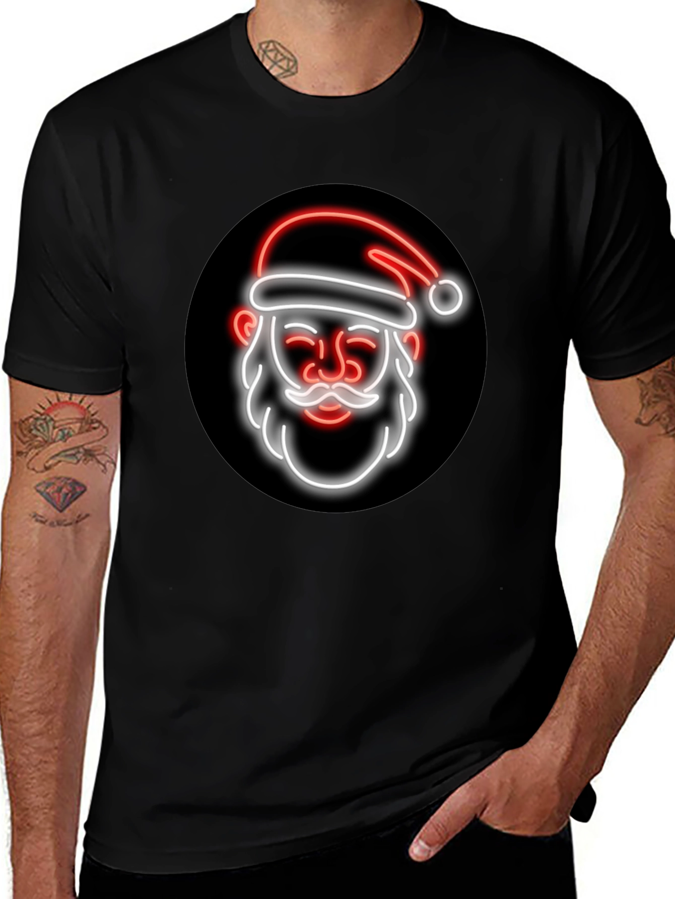 Variant 5 of Neon Santa Graphic Tee - Black Holiday T-Shirt
