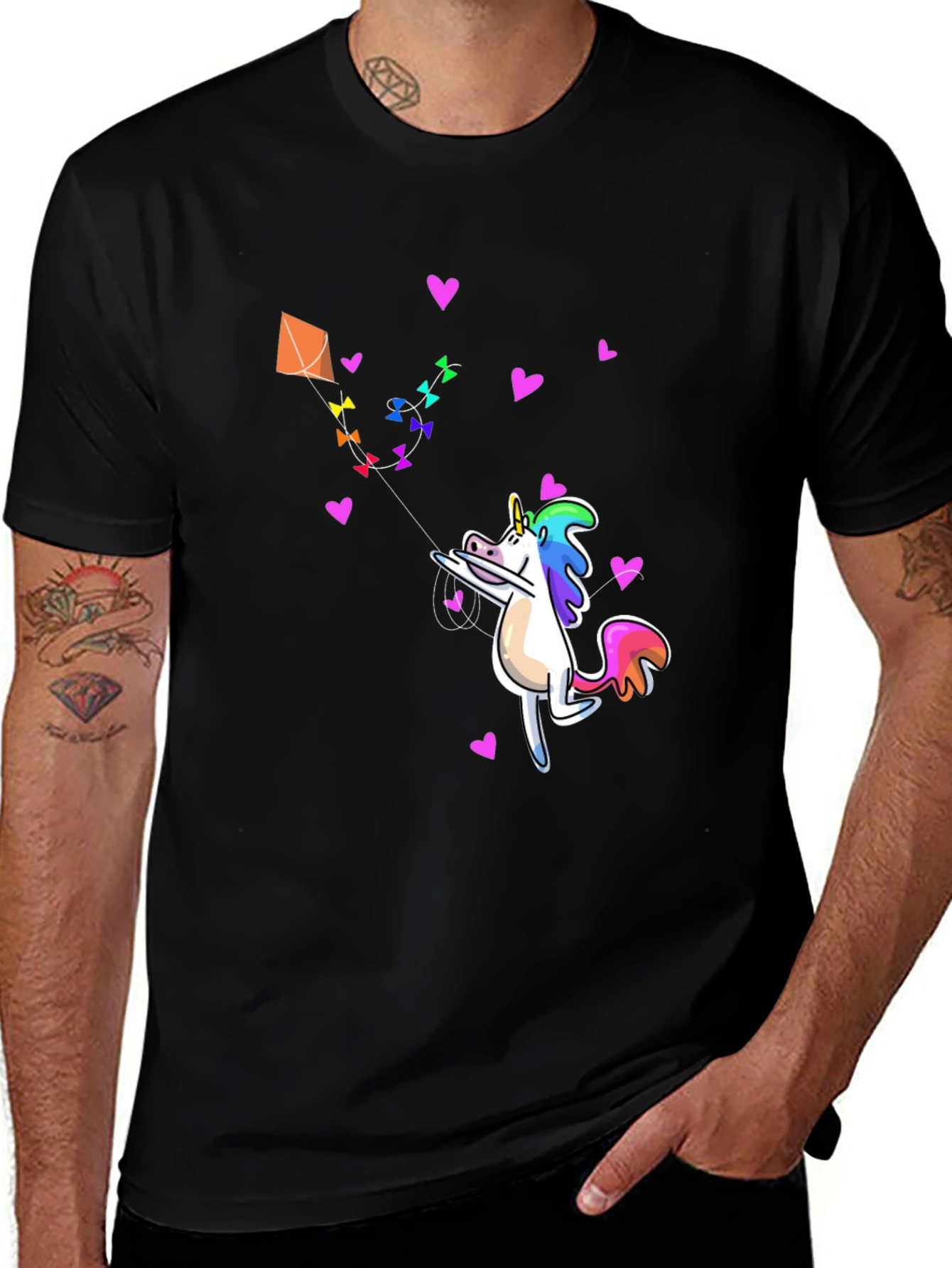 Variant 11 of Unicorn Kite T-Shirt - Black Cotton Tee