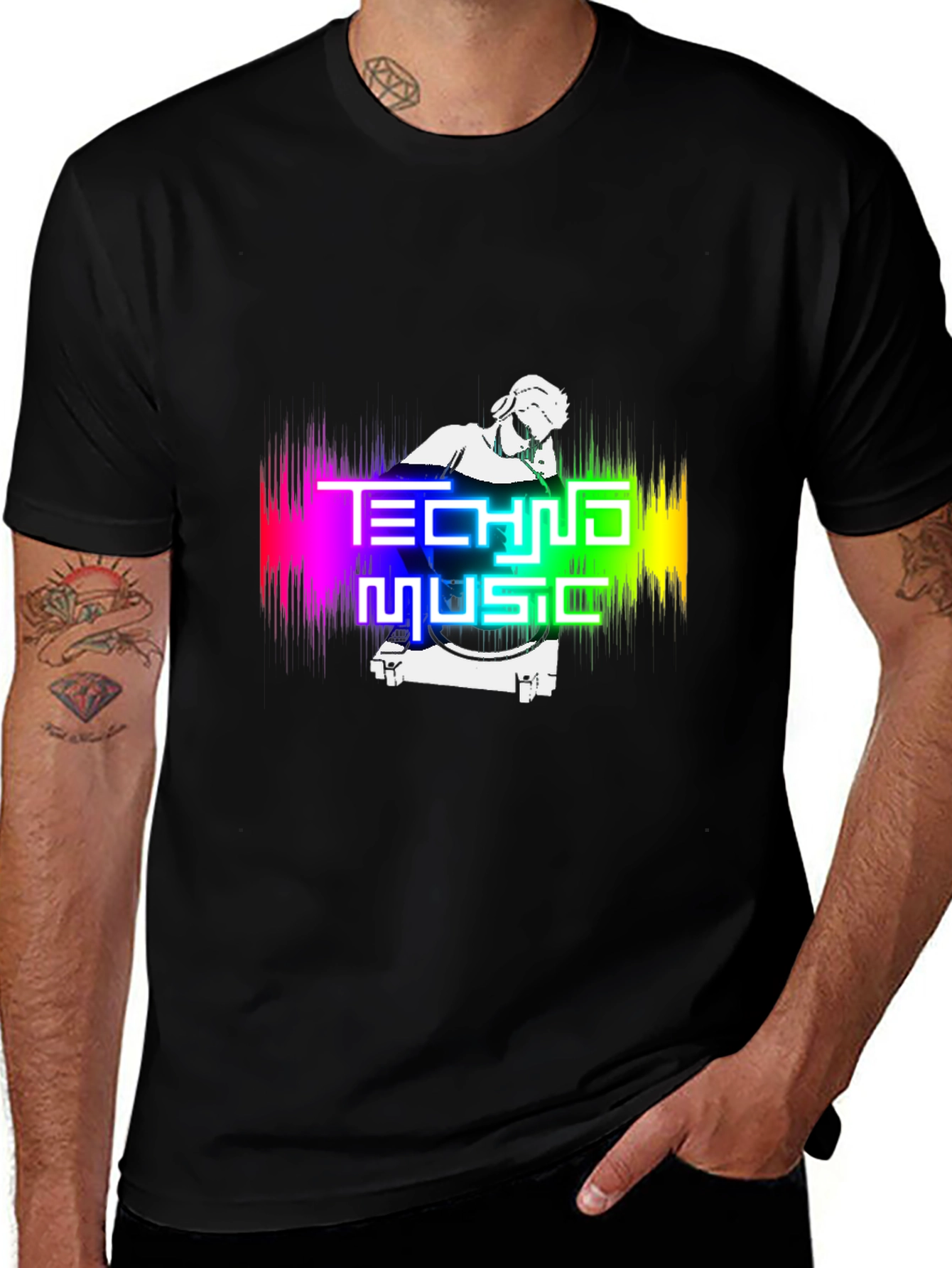 Techno Music Graphic Print Black T-Shirt