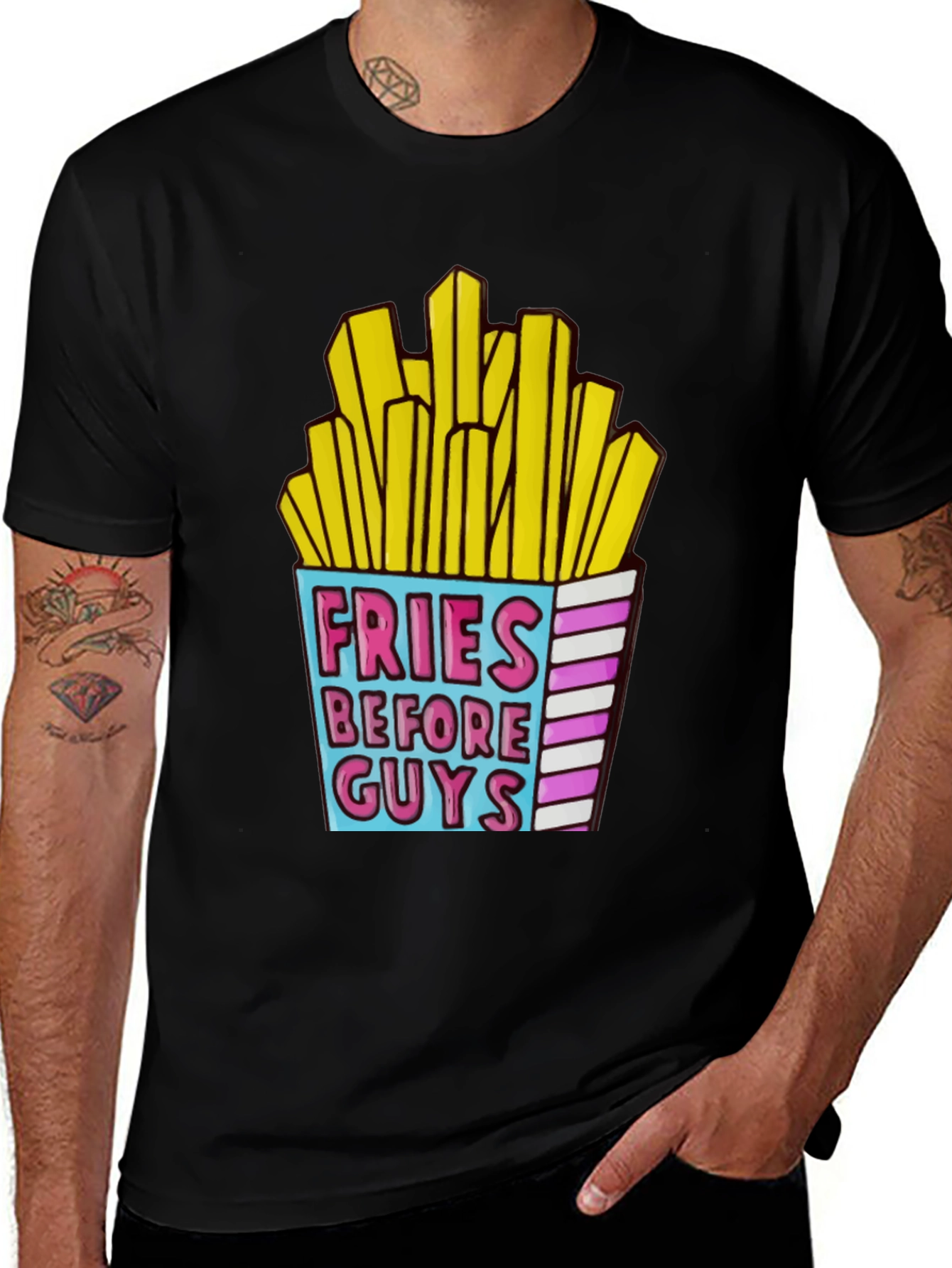 Fries Before Guys Graphic Tee - Casual Black T-Shirt