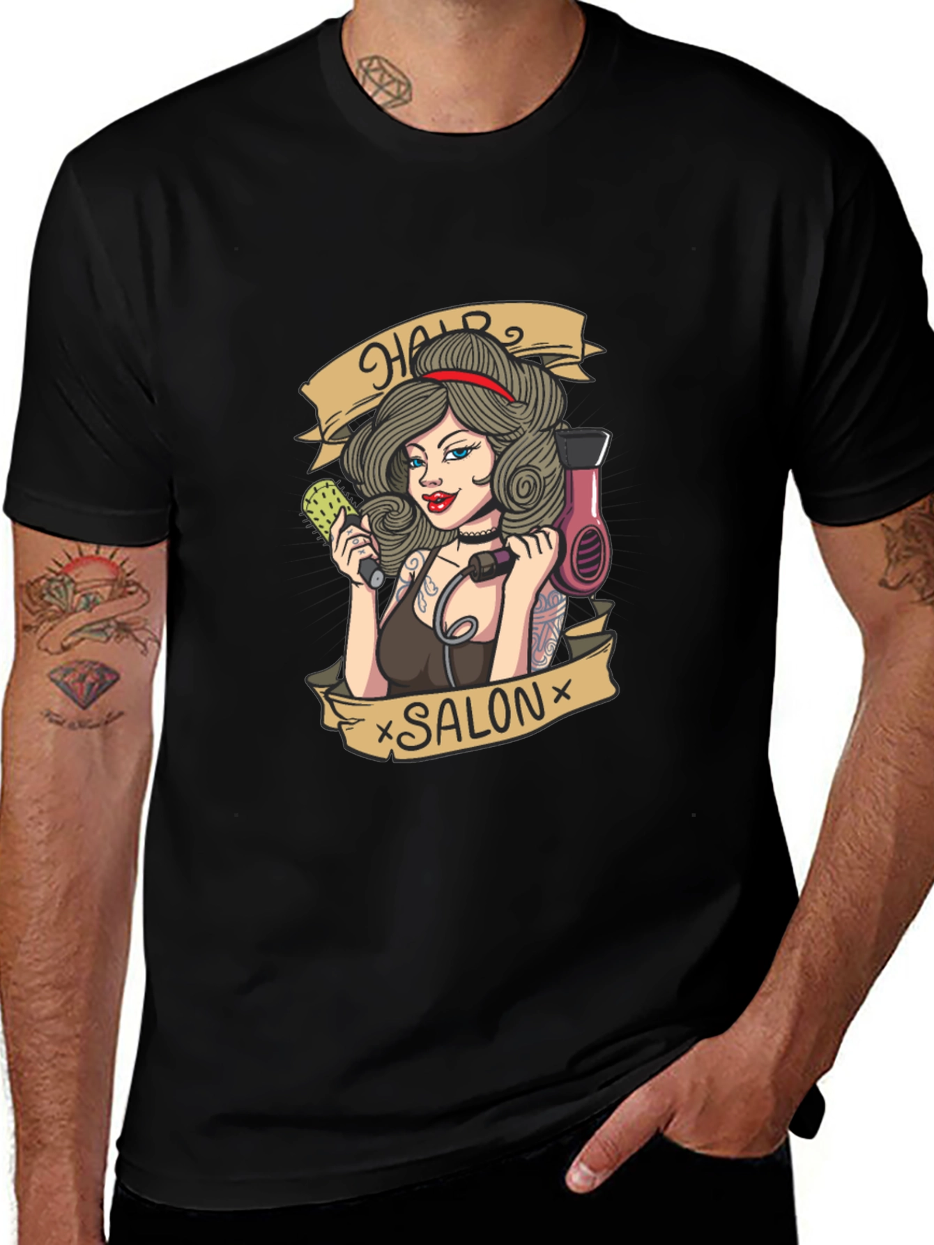 Hair Salon Tattoo Style Graphic T-Shirt