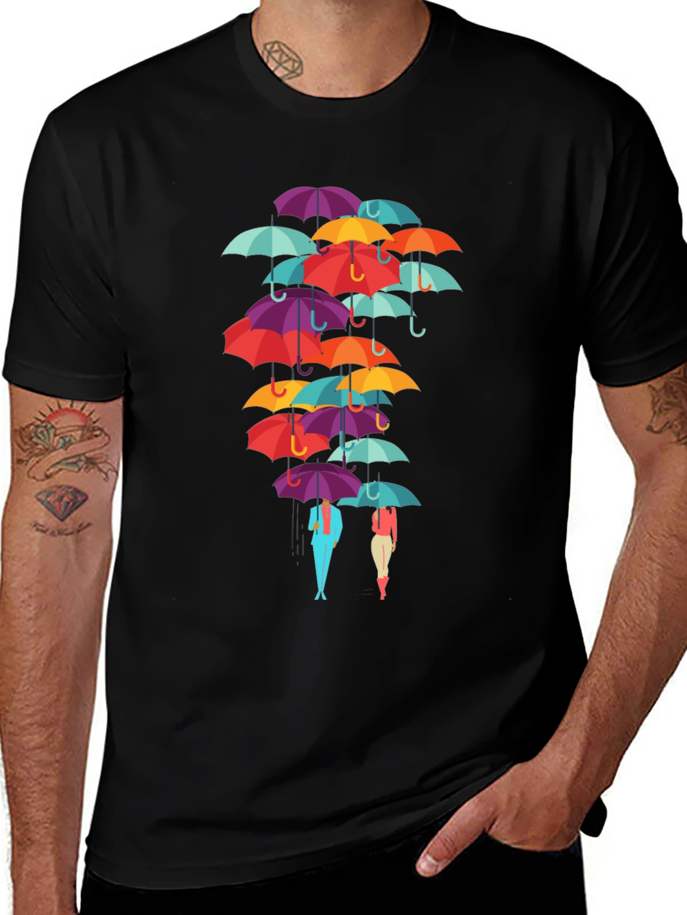 Variant 12 of Colorful Umbrella Graphic T-Shirt - Stylish Rain Protection Design