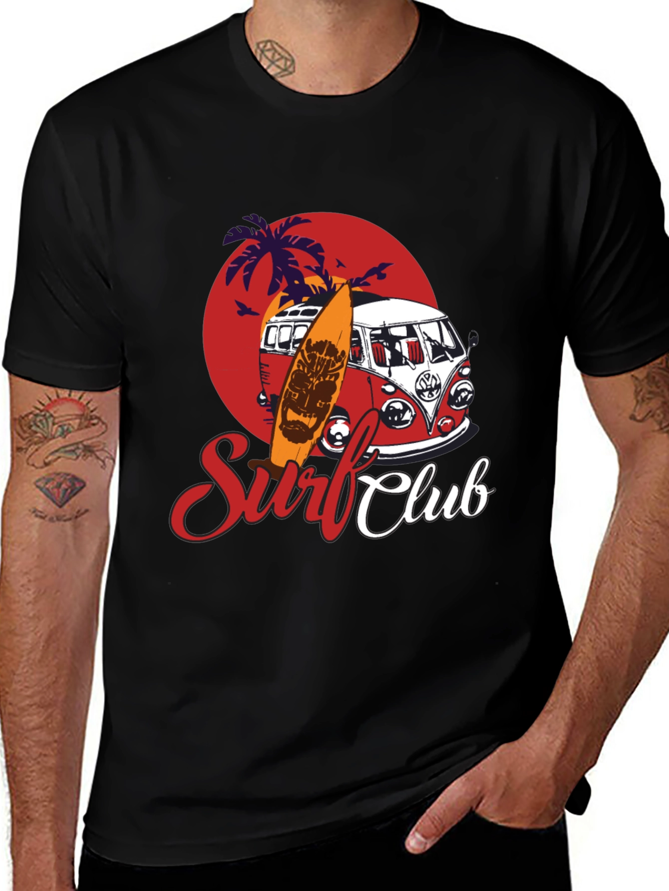 Surf Club Graphic Tee - Retro Van and Palm Design