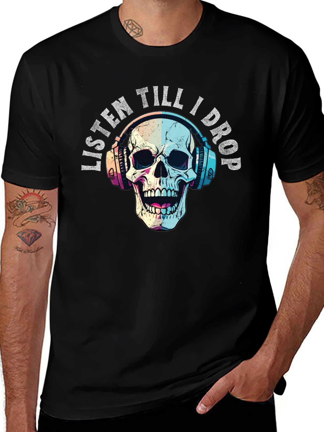 Variant 14 of Skull with Headphones Graphic Tee - Listen Till I Drop