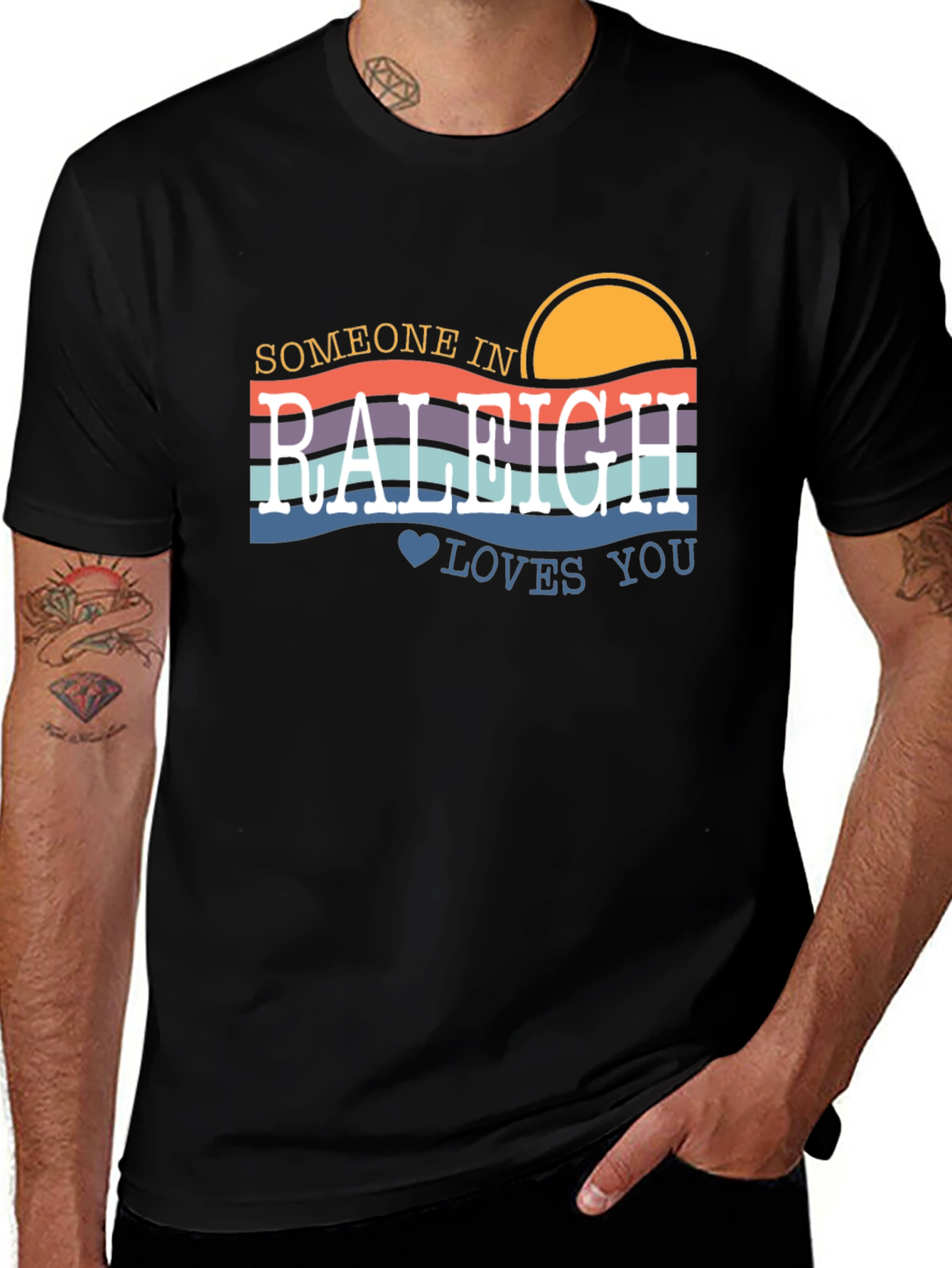 Raleigh Love T-Shirt - Retro Sunset Design