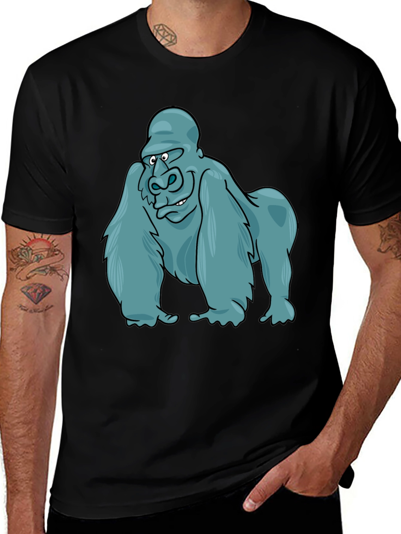Variant 13 of Gorilla Cartoon Print Black T-Shirt