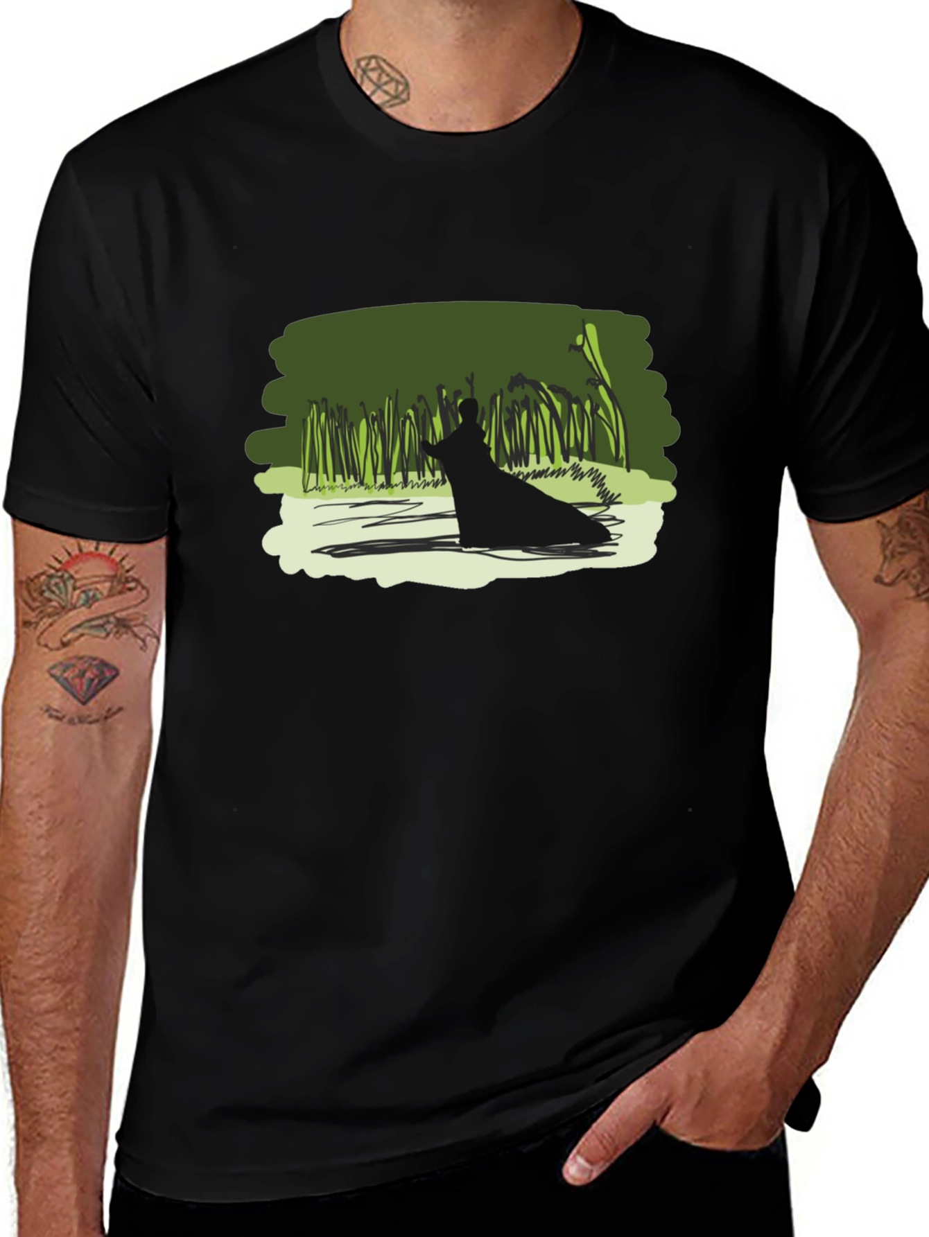 Variant 28 of Swamp Silhouette Graphic Tee - Black Cotton Blend