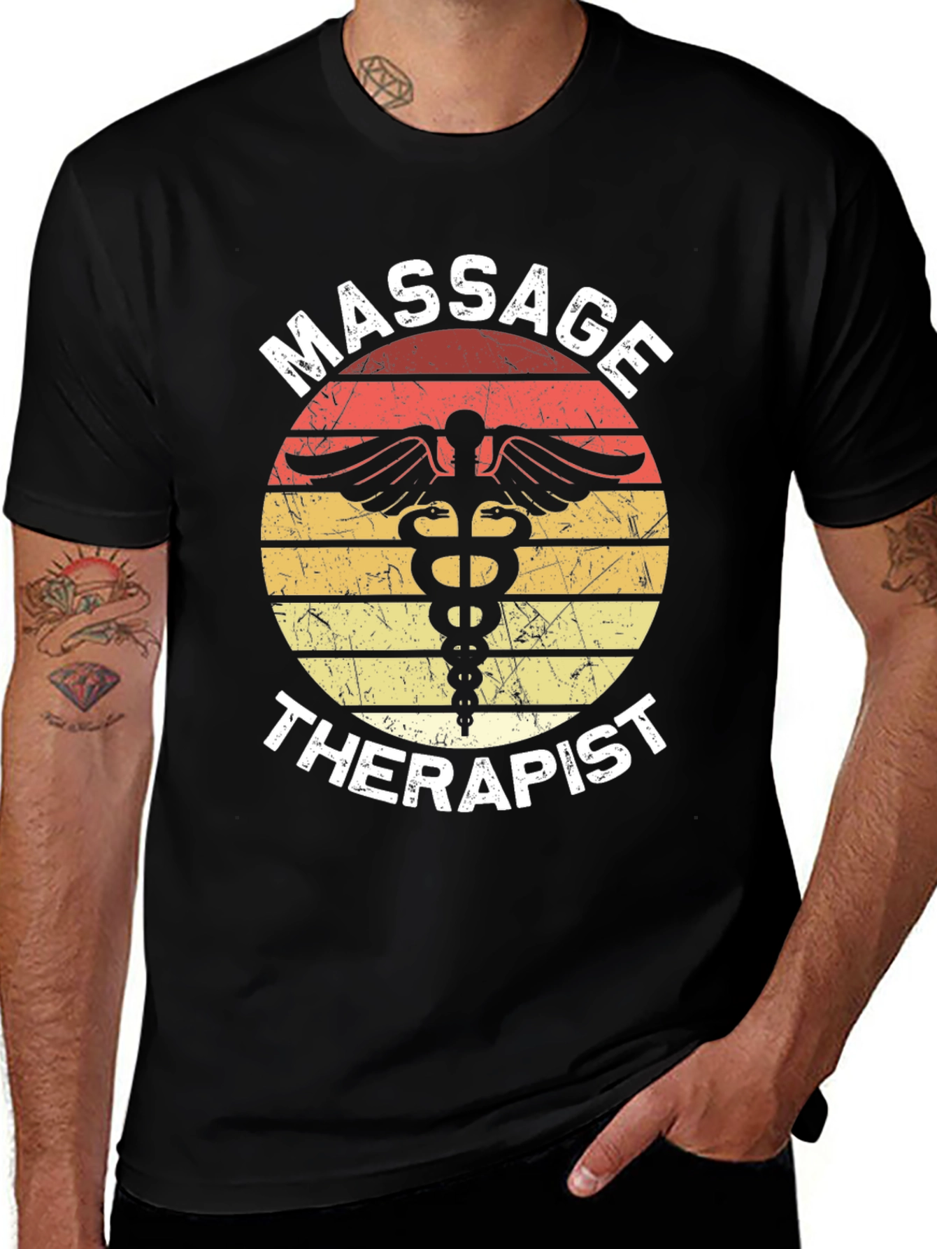Variant 21 of Massage Therapist T-Shirt Retro Style Black Tee