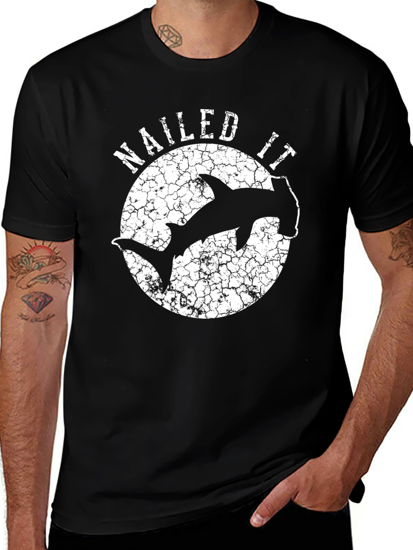 Nailed It Hammerhead Shark Graphic Tee - Black