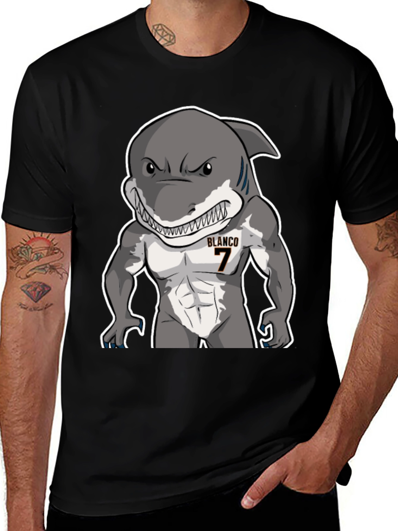 Variant 14 of Shark Muscle Tee - Blanco #7 Black T-Shirt