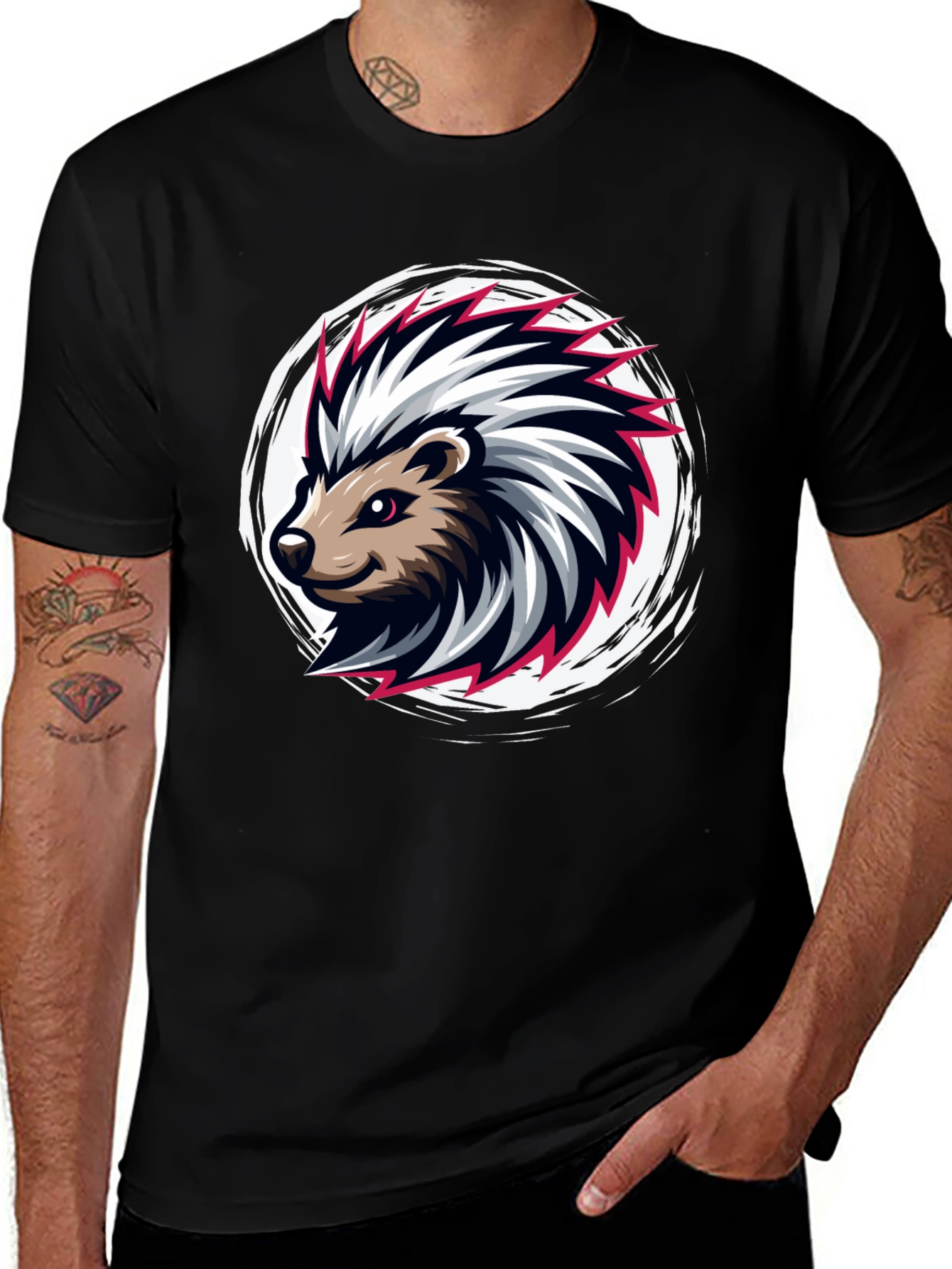 Variant 28 of Cool Porcupine Graphic Black T-Shirt