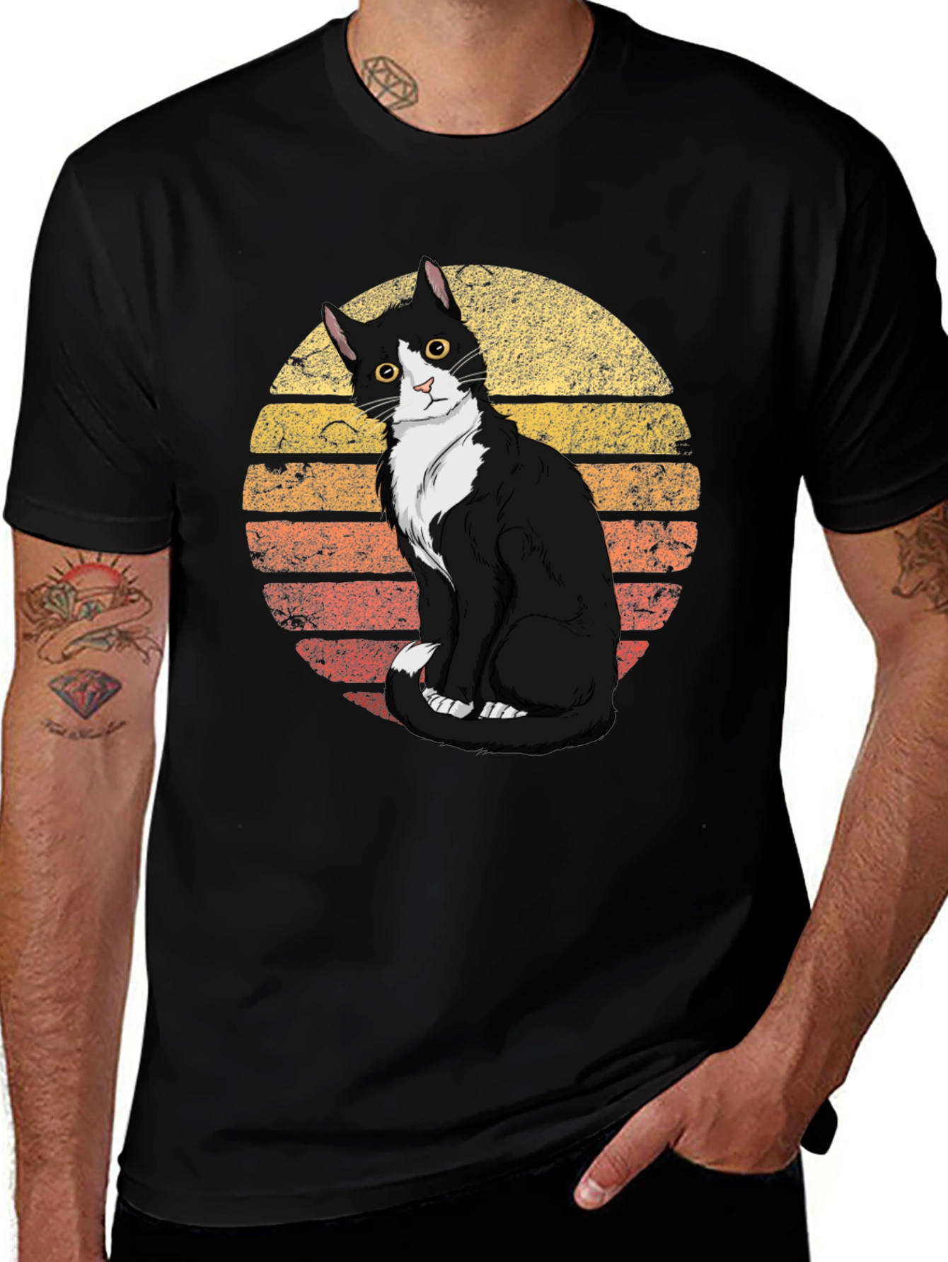 Variant 2 of Retro Cat Graphic Tee - Black