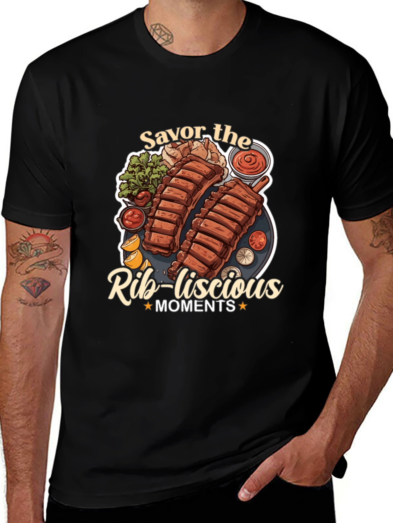 Variant 28 of Savor the Rib-licious Moments Black Graphic Tee