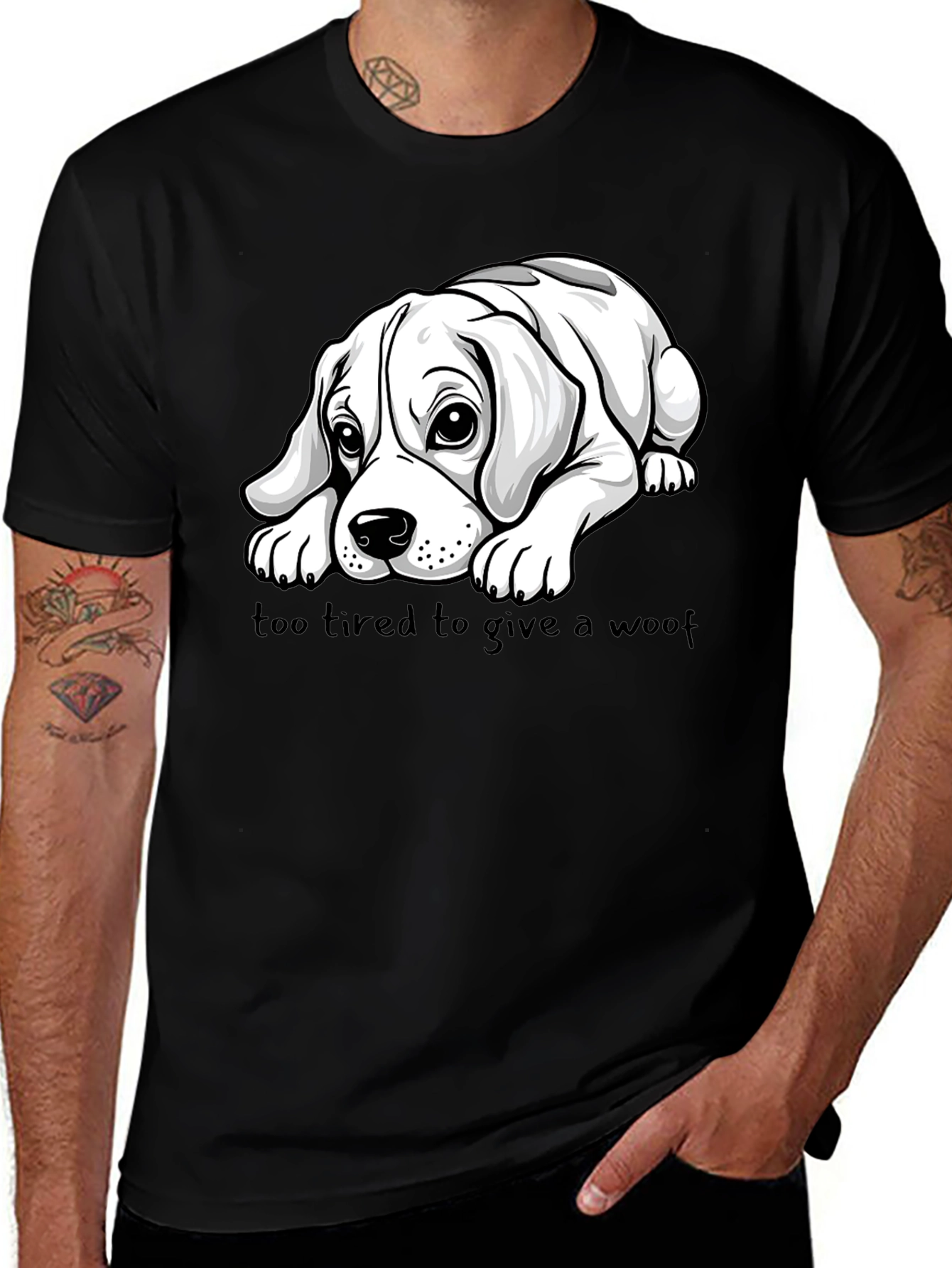Variant 28 of Tired Dog Graphic Tee - Unisex Black Shirt