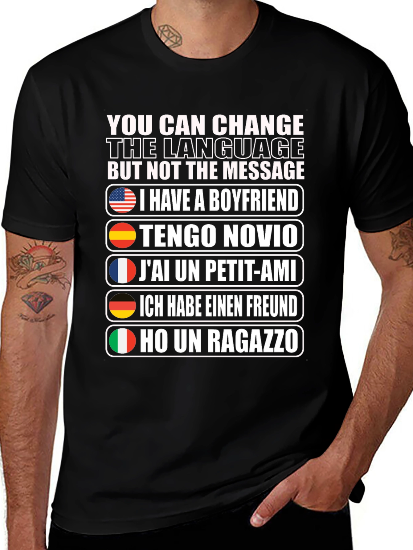 Boyfriend Multi-Language T-Shirt - Novelty Graphic Tee
