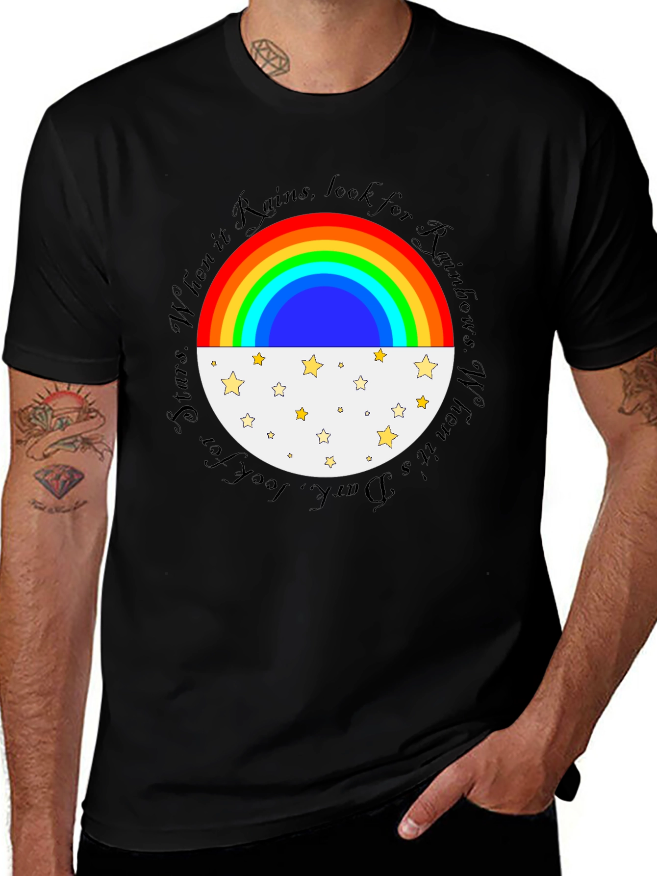Variant 27 of Rainbow and Stars Graphic Tee - Inspirational Design