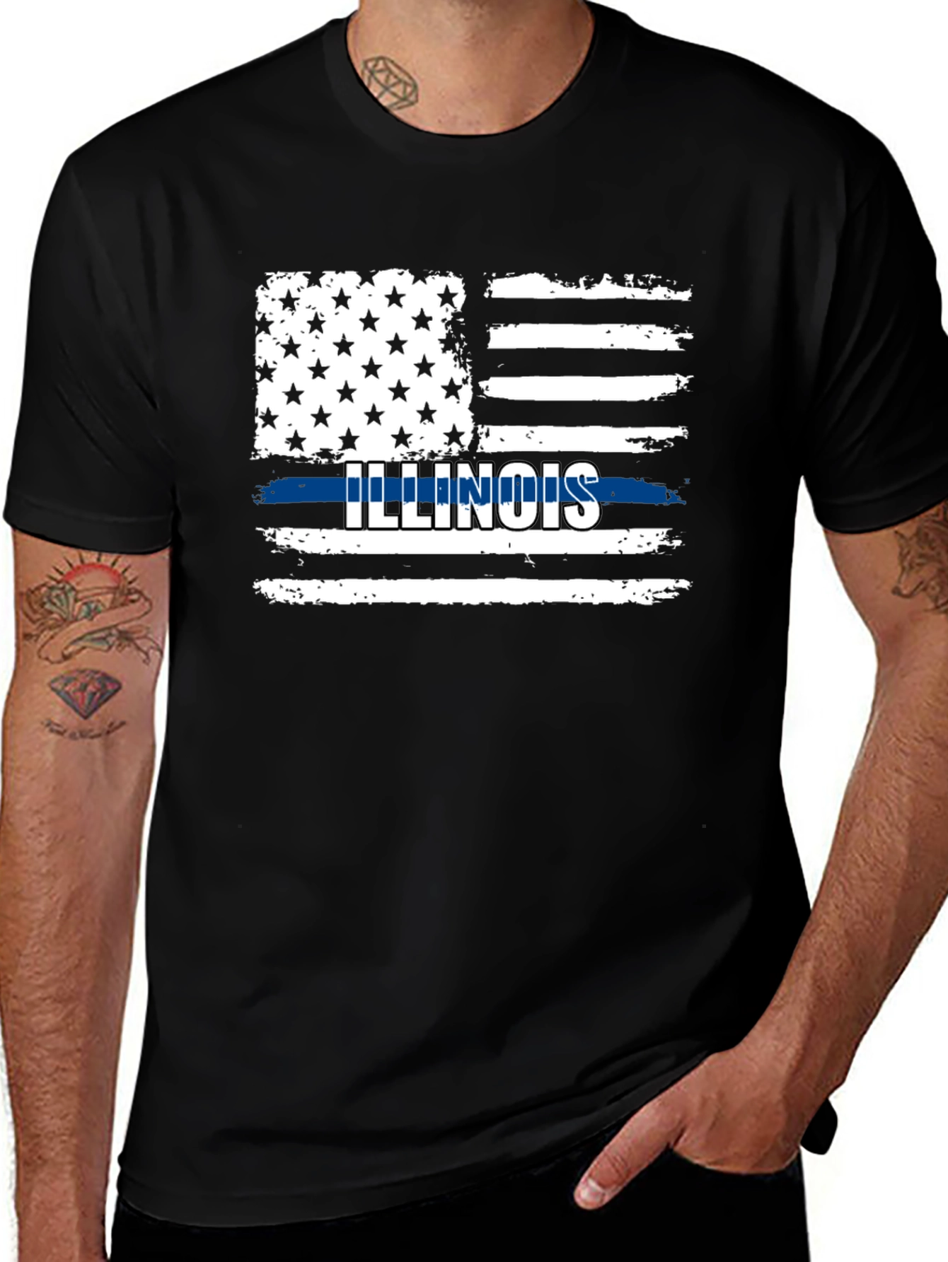 Illinois Thin Blue Line Flag Graphic T-Shirt
