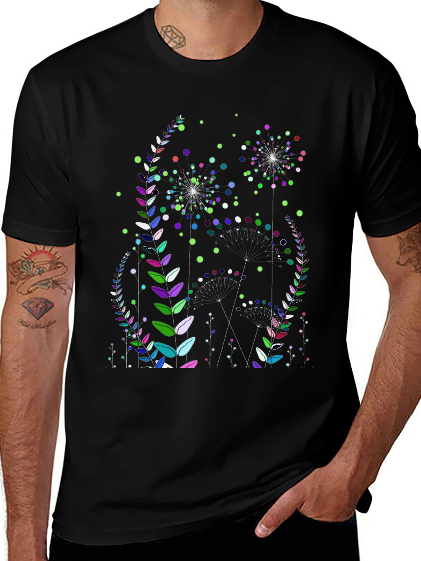 Variant 30 of Floral Fireworks Graphic Print Black T-Shirt