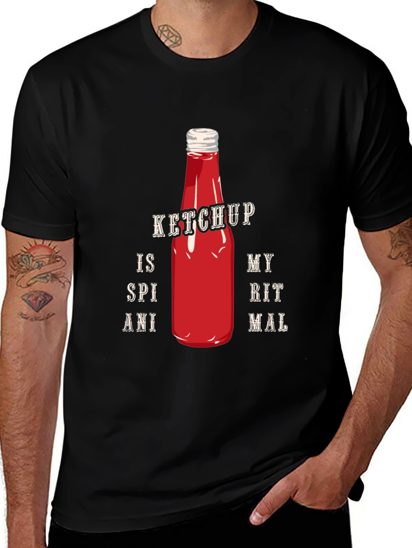 Variant 7 of Ketchup Spiritual Animal Graphic Tee - Casual Black T-Shirt