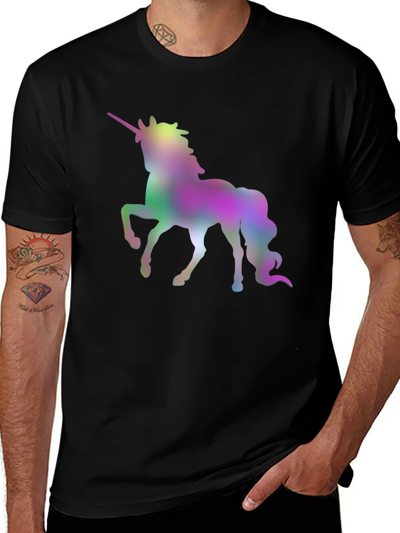 Variant 3 of Rainbow Unicorn Graphic Tee - Black Cotton T-Shirt