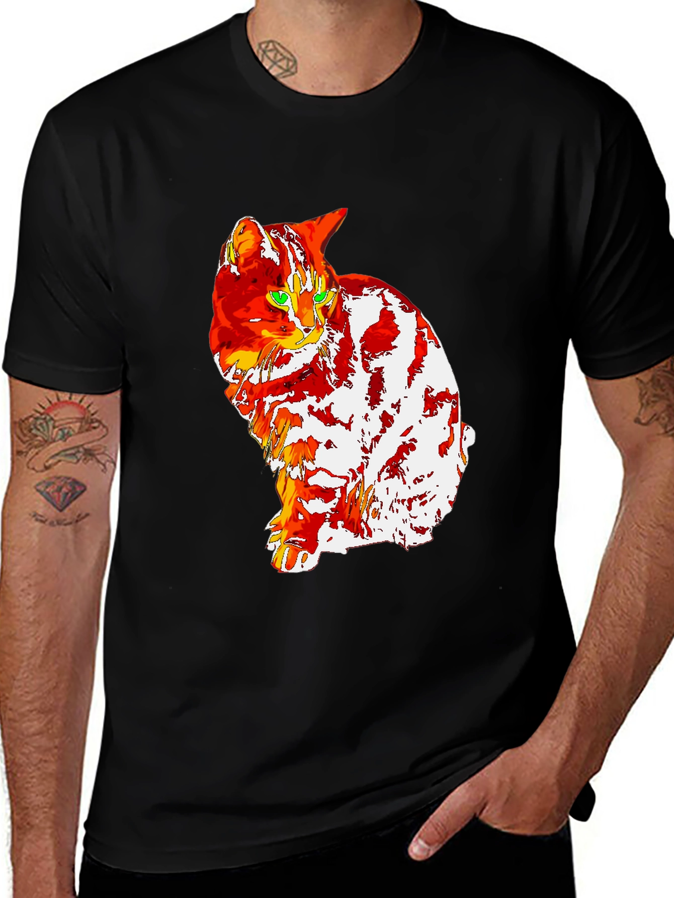 Variant 3 of Artistic Cat Graphic Black T-Shirt