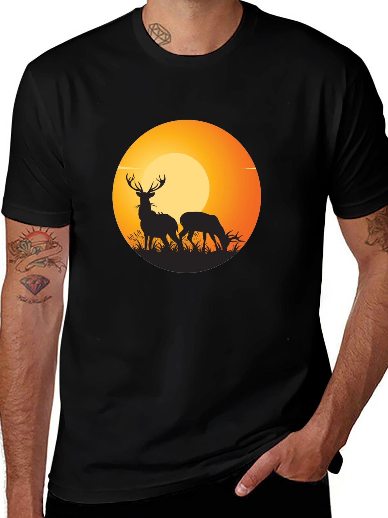 Variant 27 of Deer Silhouette Graphic Black T-Shirt