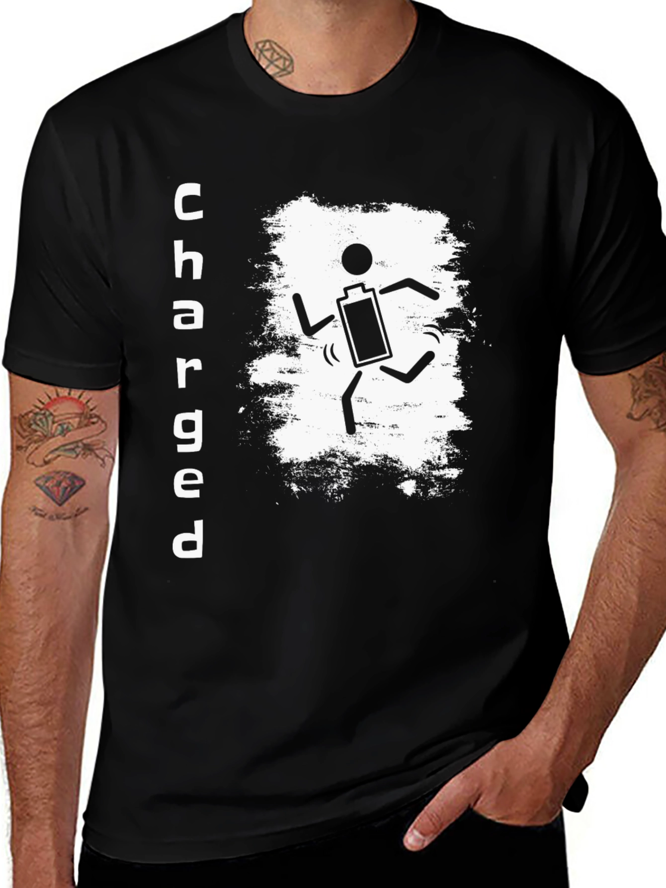 Variant 17 of Charged Up T-Shirt - Battery Man Graphic Tee
