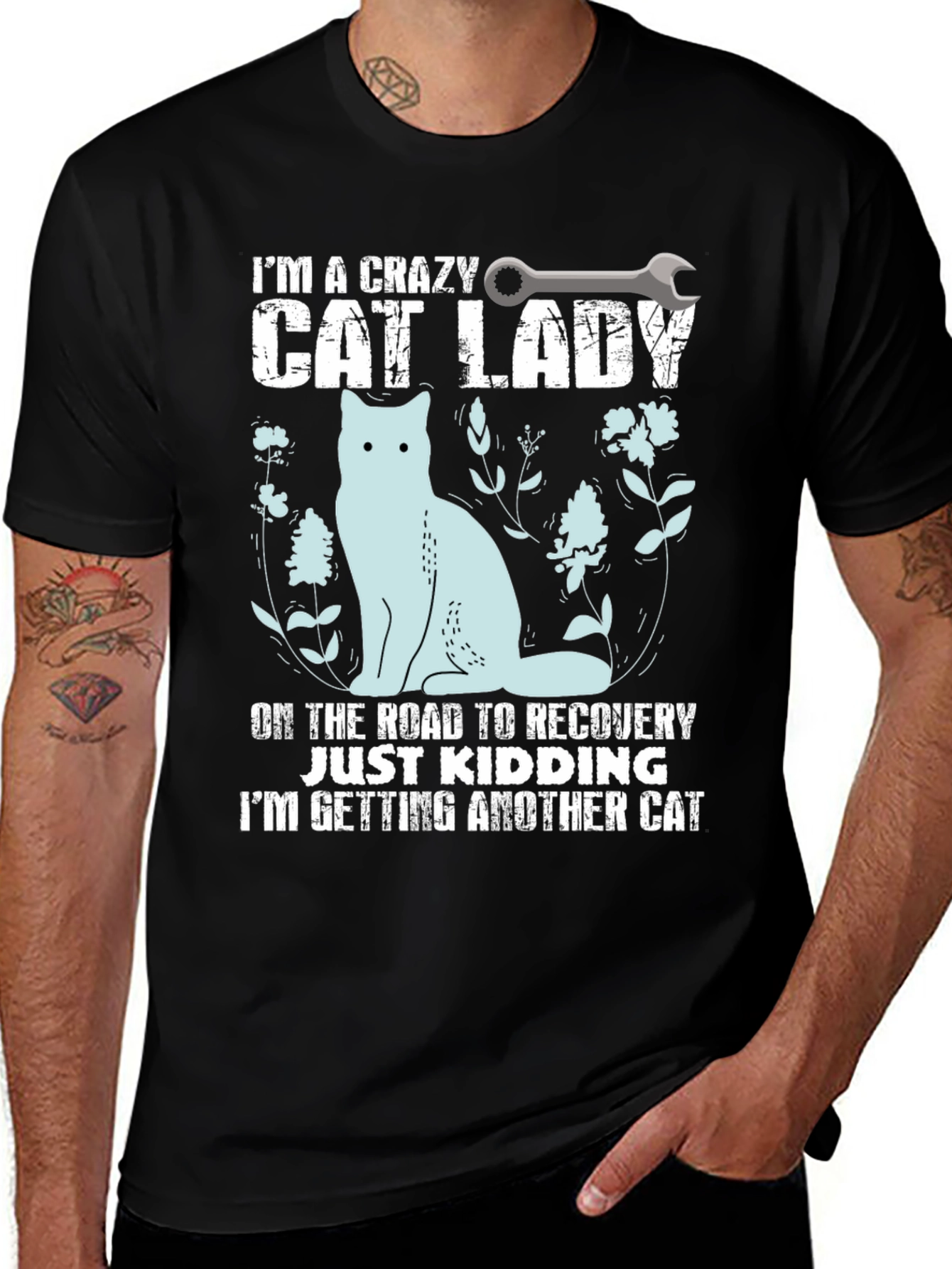 Black Crazy Cat Lady T-Shirt - Novelty Graphic Tee main image