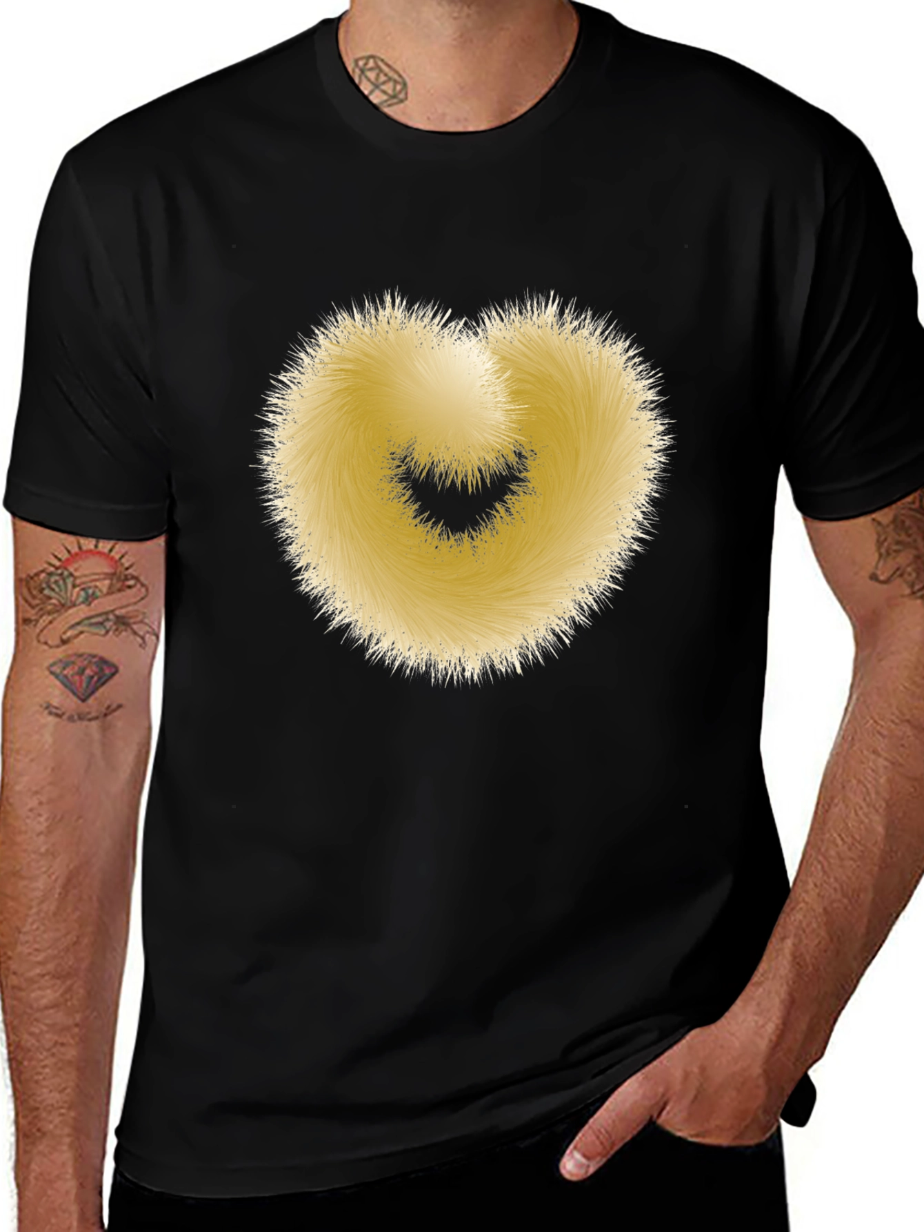 Variant 14 of Fuzzy Heart Graphic Black T-Shirt - Soft & Stylish