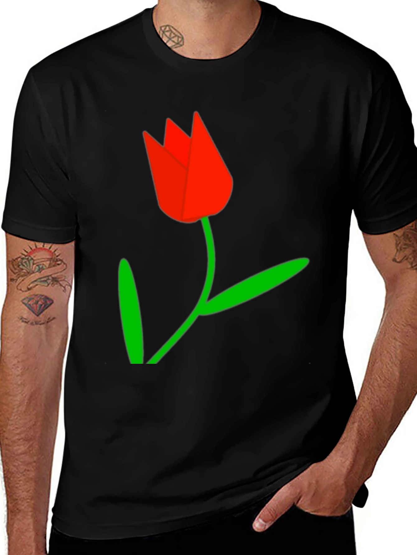 Variant 21 of Black Tee with Red Tulip Graphic