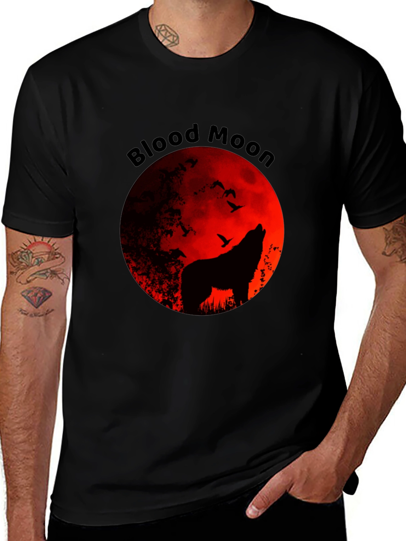 Variant 2 of Blood Moon Wolf Graphic Tee - Black