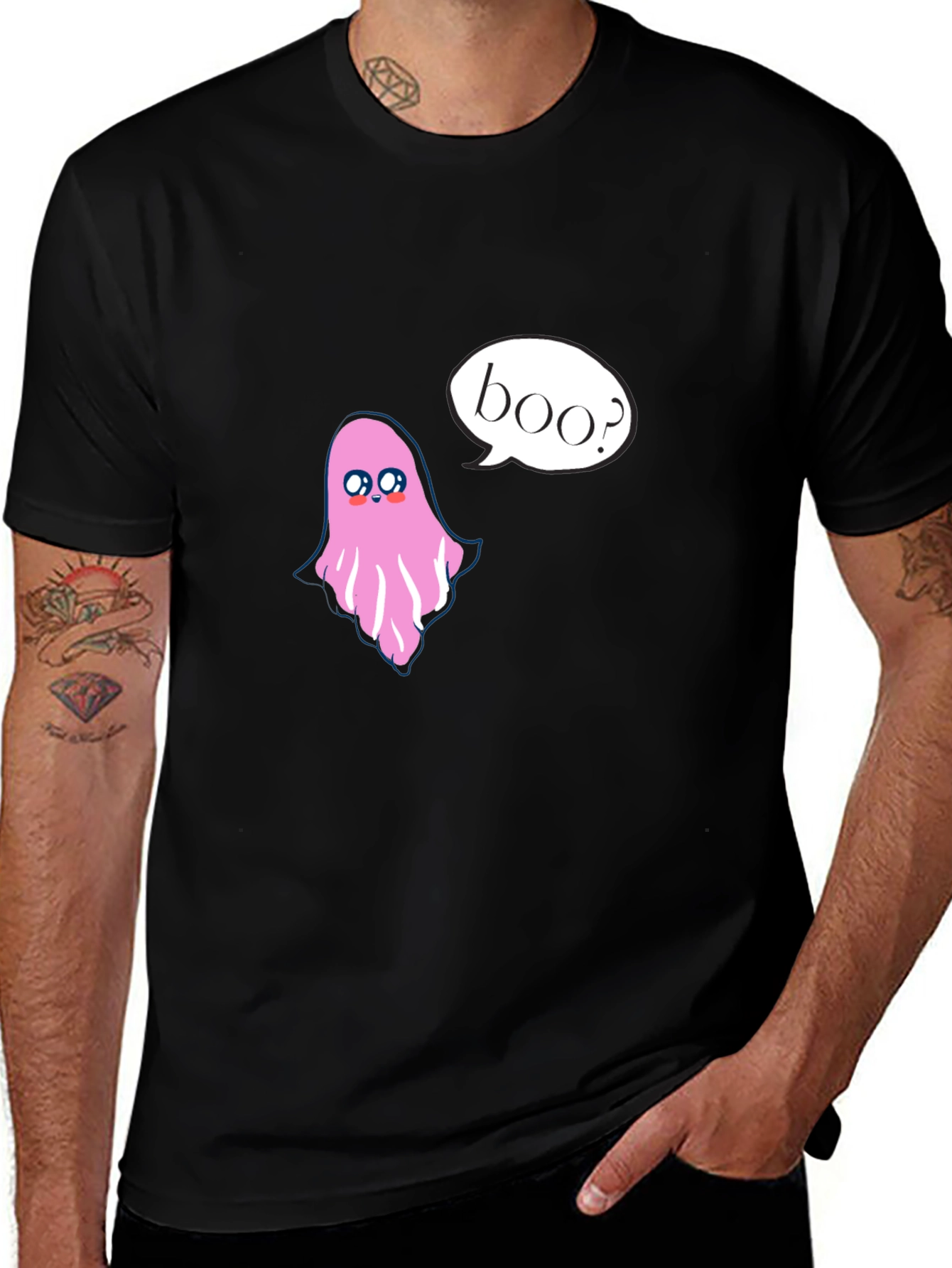 Variant 28 of Cute Ghost Boo Halloween Black T-Shirt