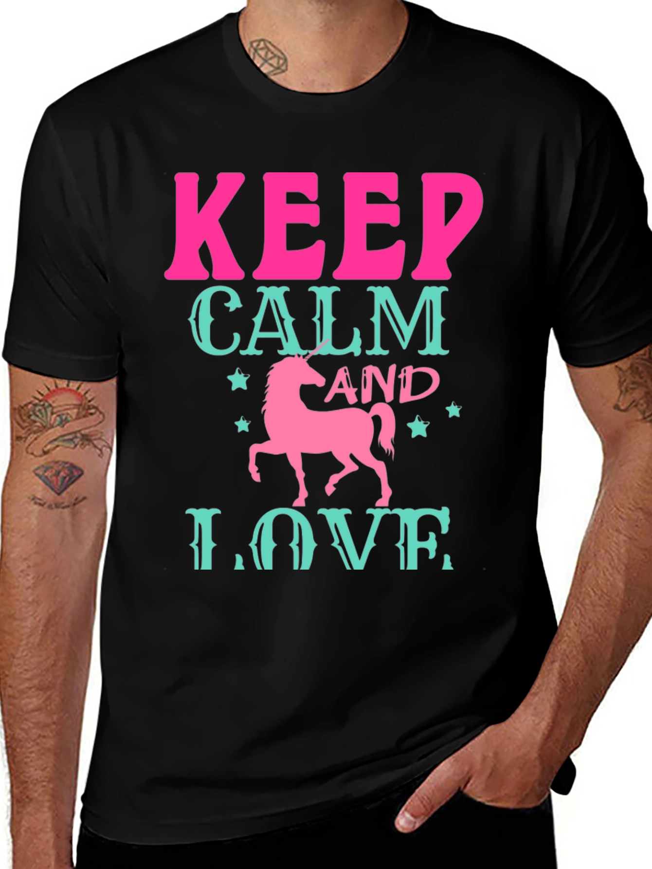 Variant 24 of Keep Calm and Love Unicorn Black T-Shirt