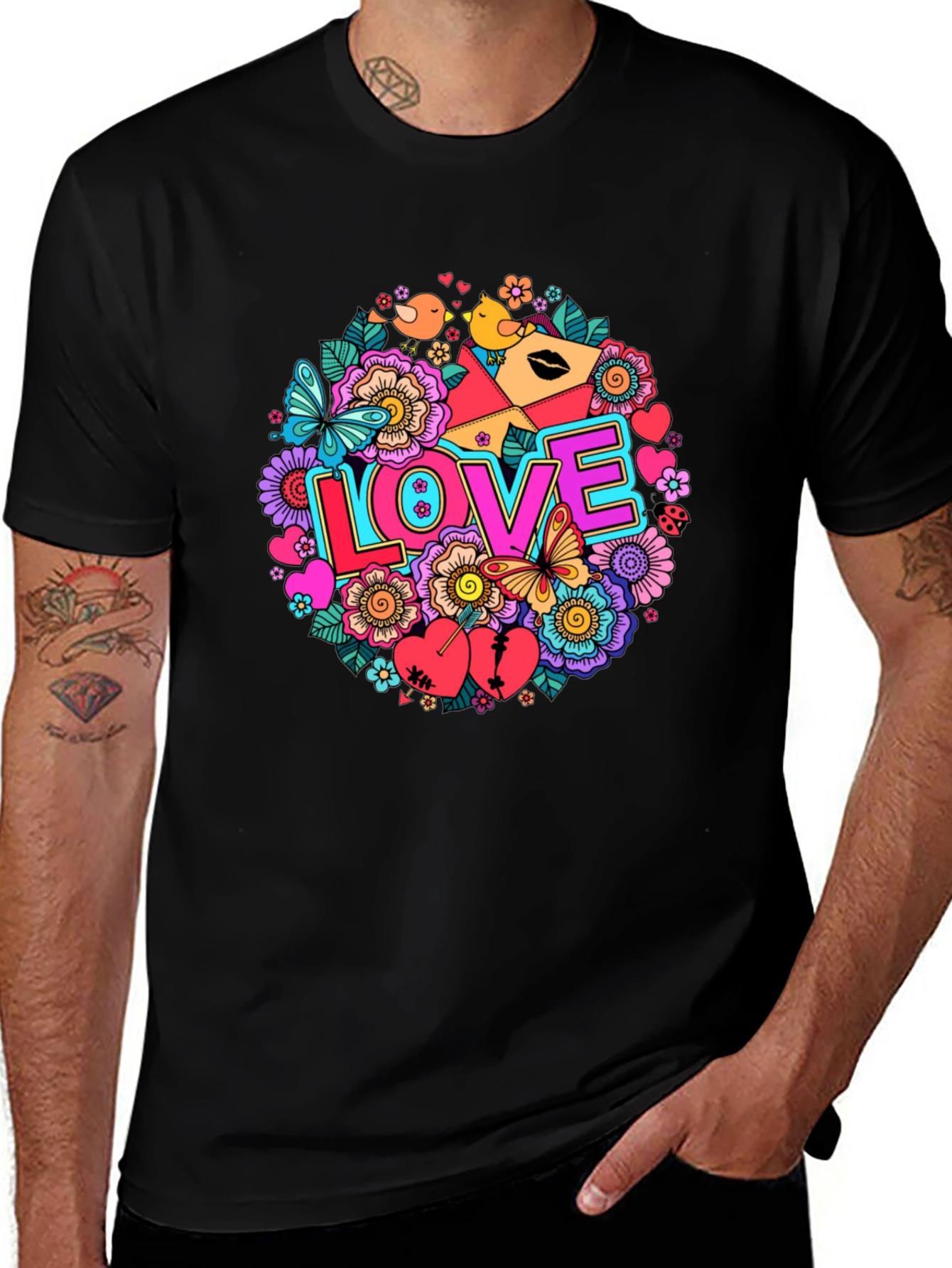Variant 18 of Vibrant Love Graphic Print Black T-Shirt