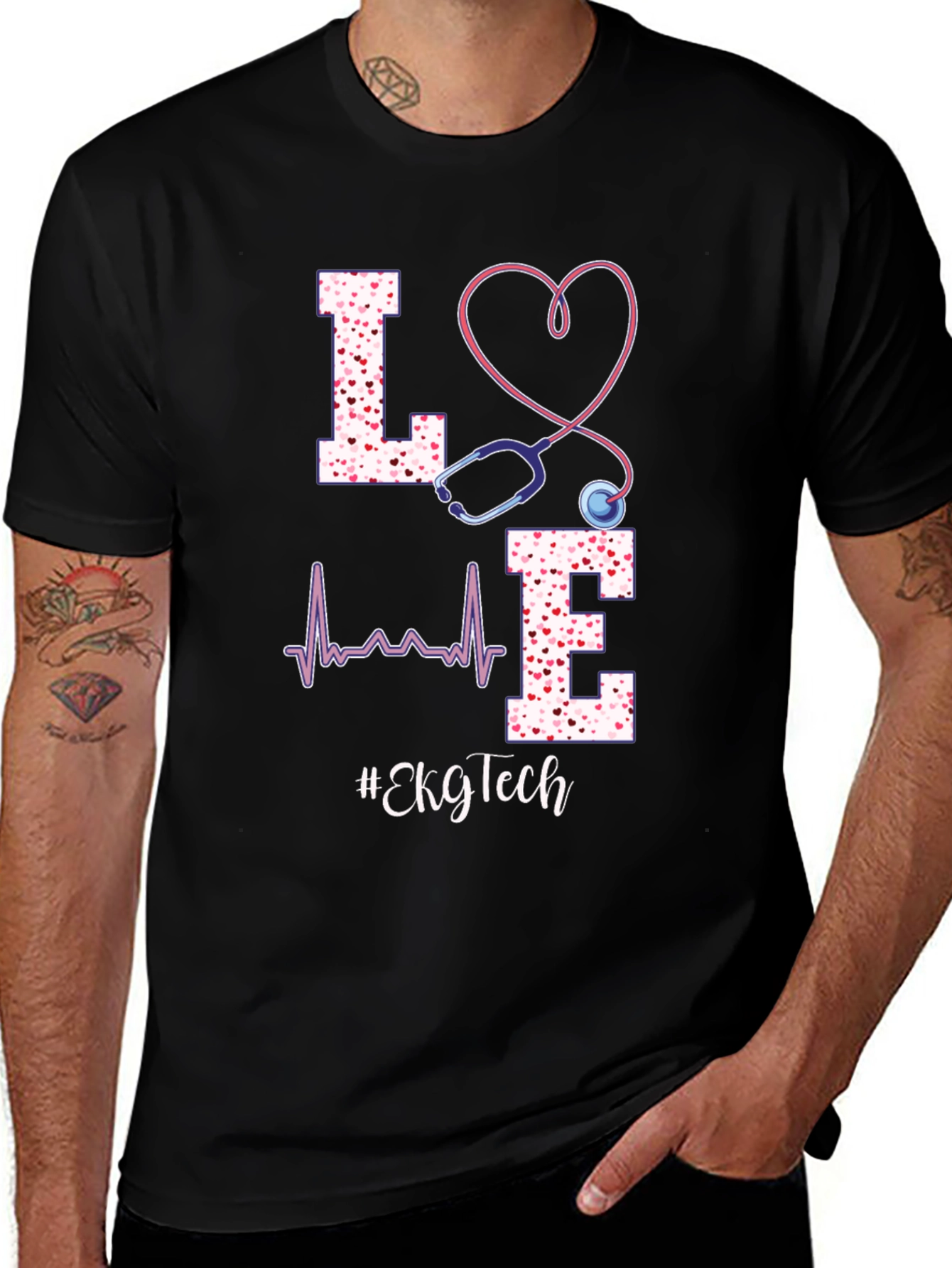 Love EKG Tech T-Shirt - Heart Stethoscope Design