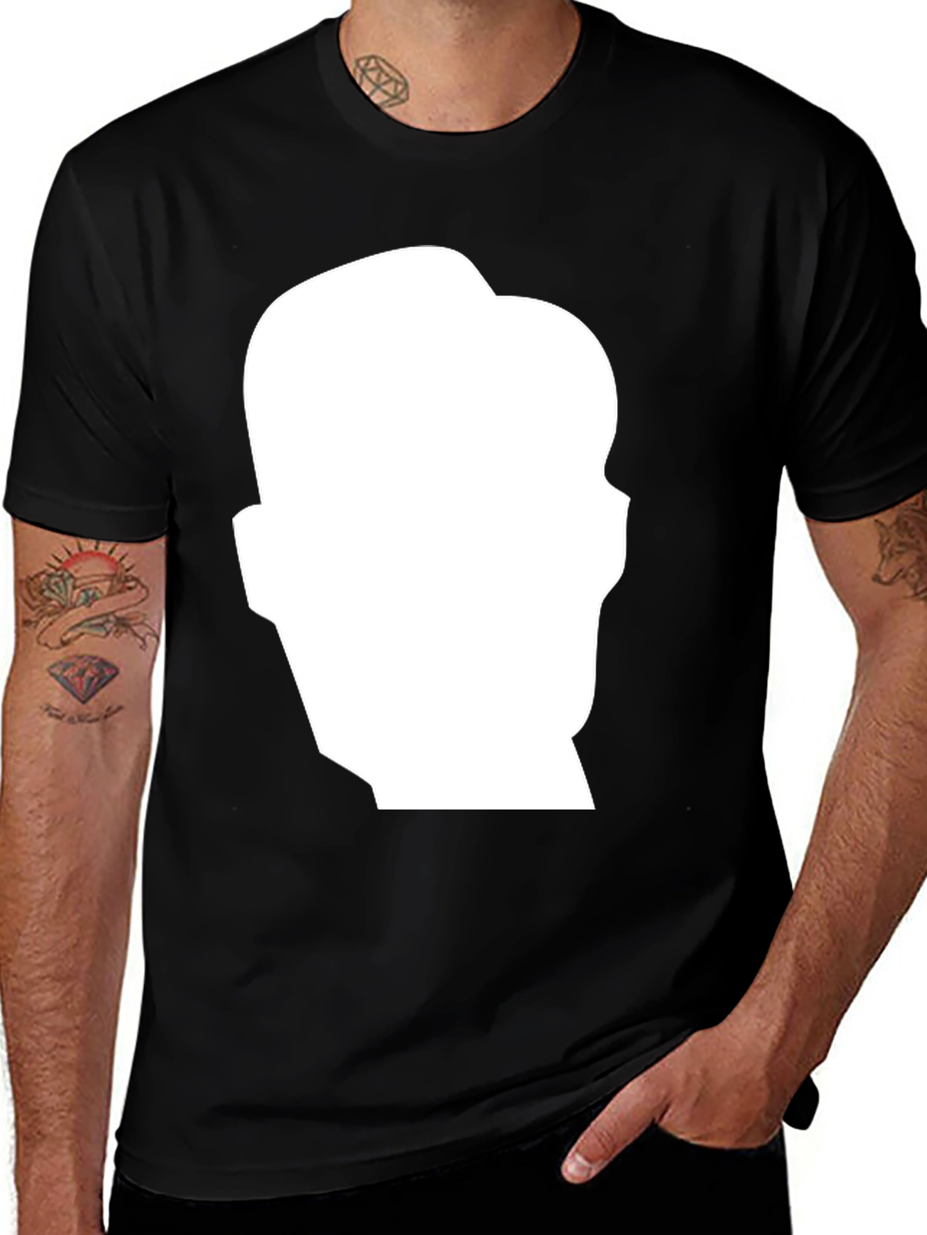 Variant 23 of Black T-Shirt with White Face Silhouette Graphic Tee