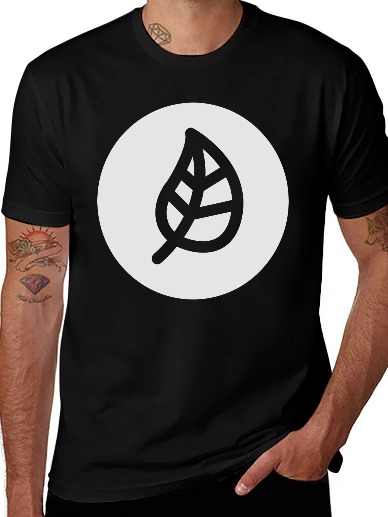 Variant 15 of Leaf Logo Graphic Black T-Shirt - Casual Style