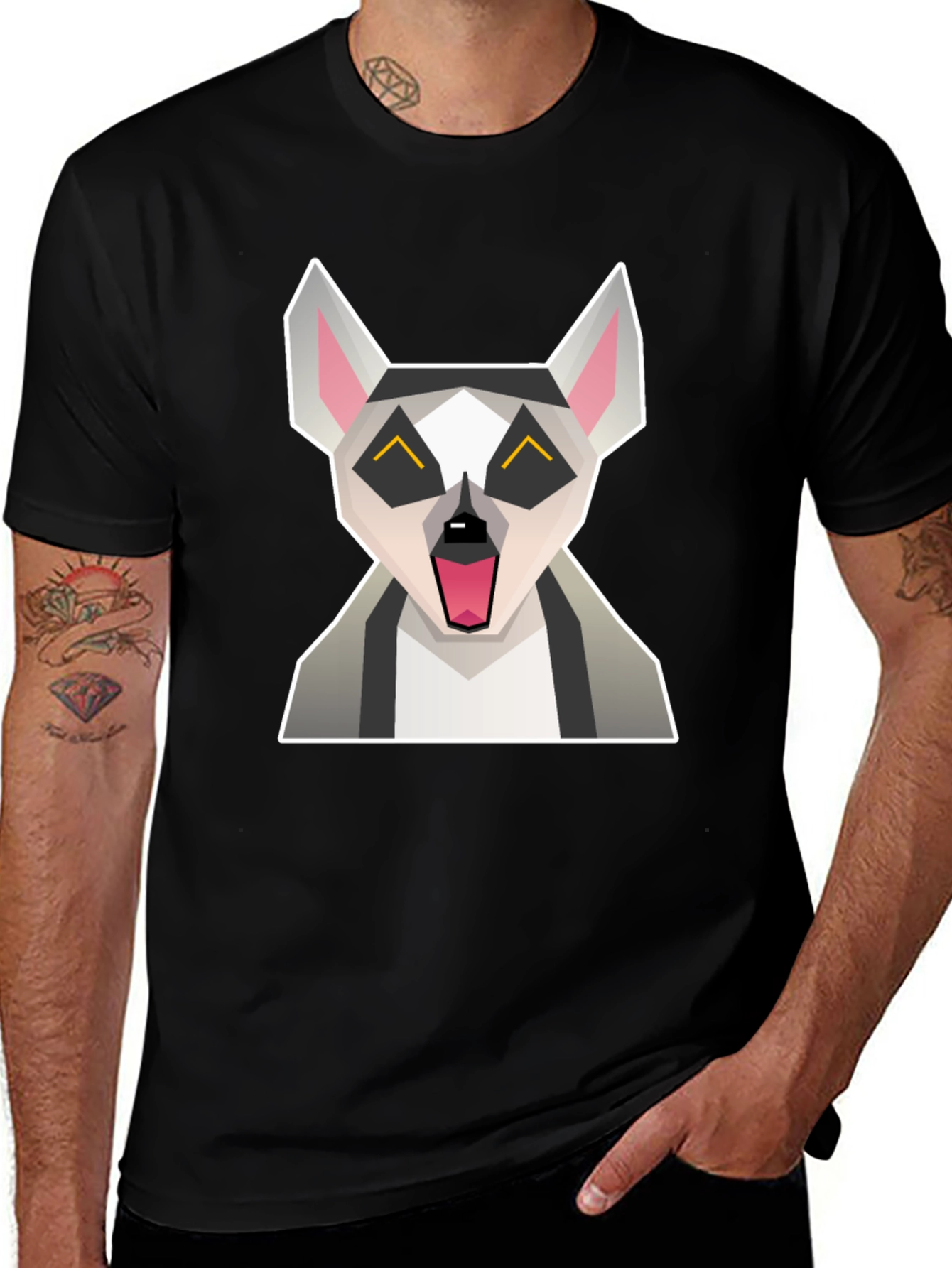 Variant 25 of Geometric Lemur Graphic Tee - Quirky Black T-Shirt
