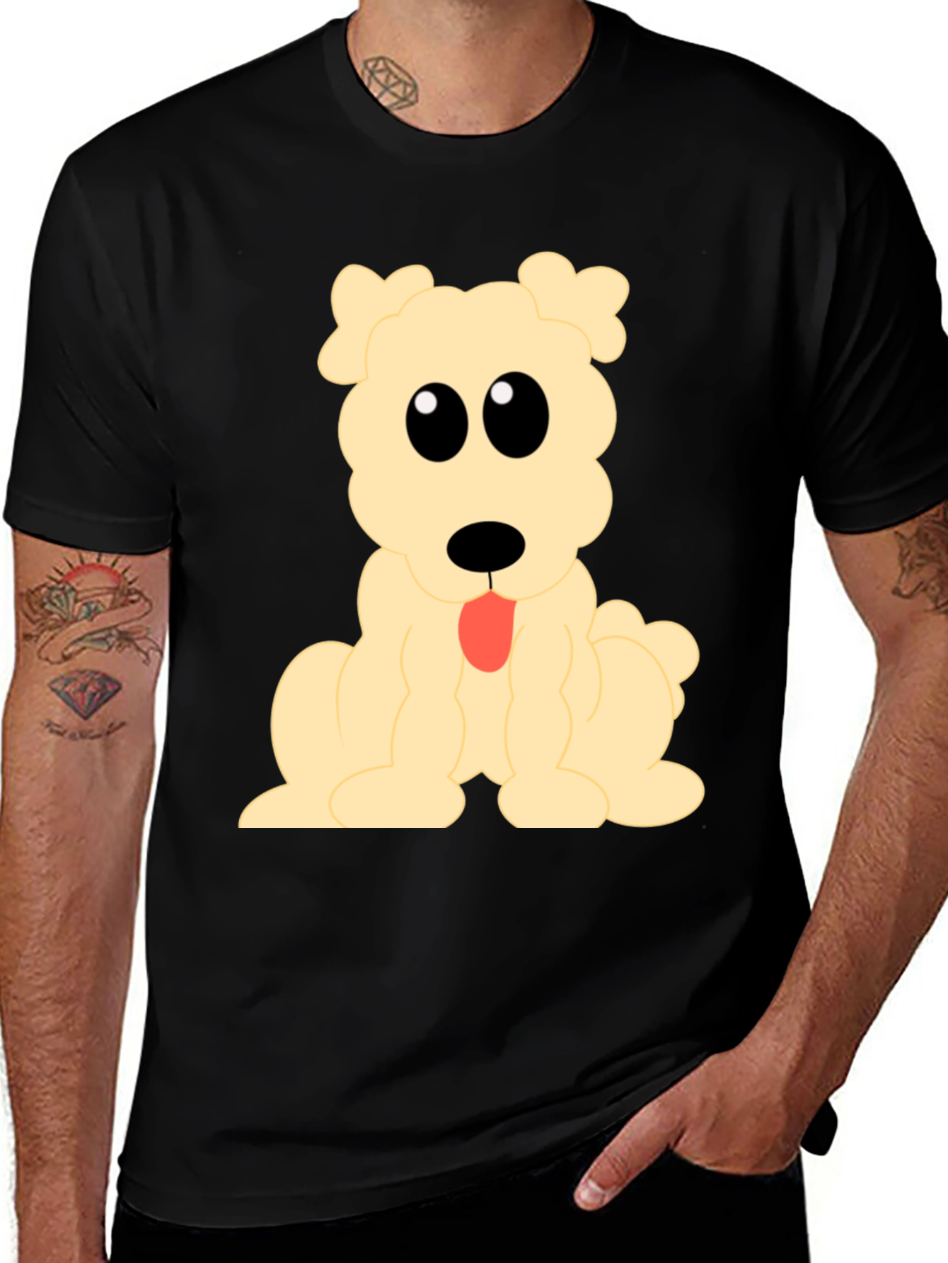 Variant 22 of Cute Dog Cartoon Print Black T-Shirt