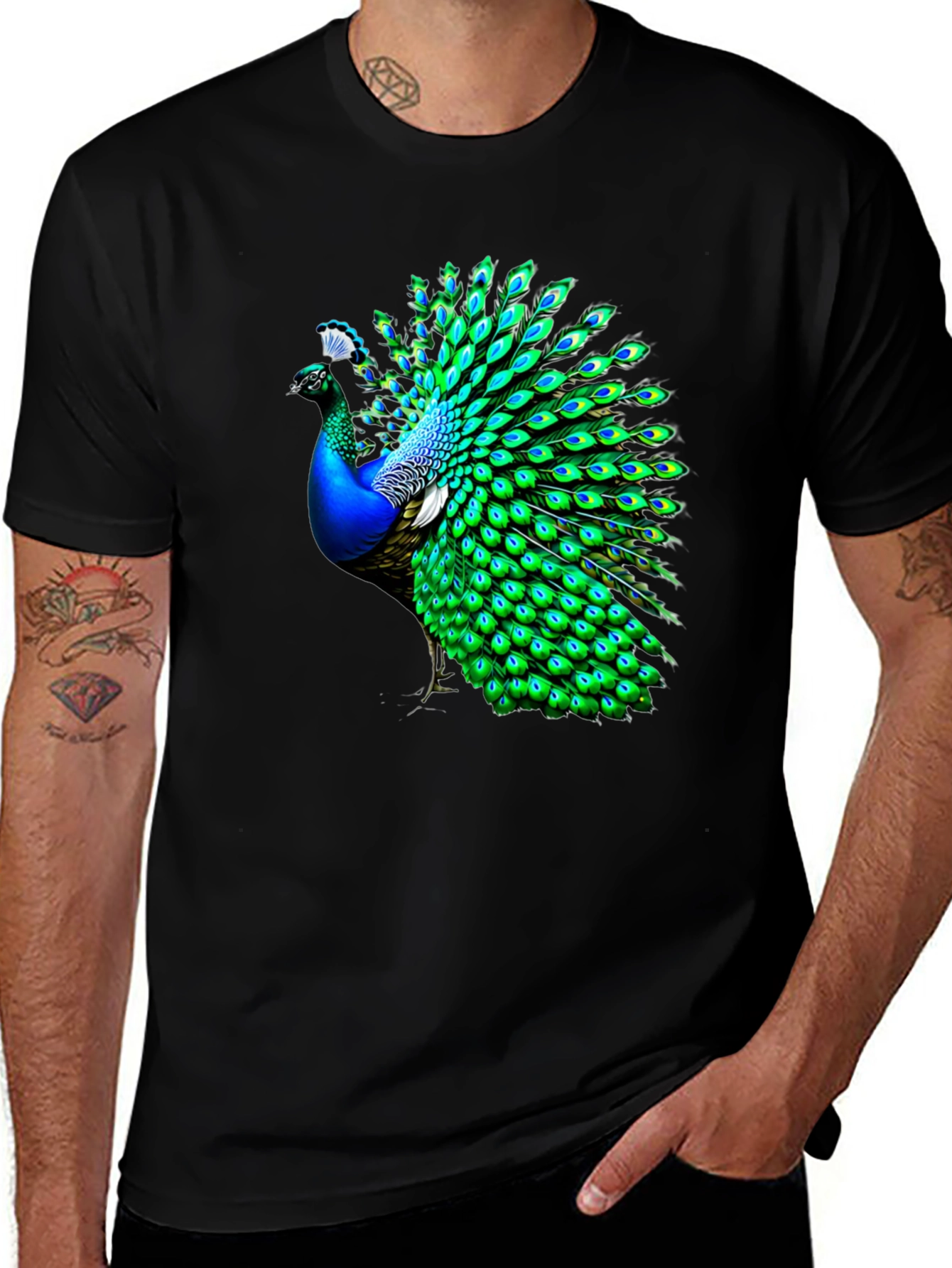 Variant 14 of Peacock Graphic Print Crew Neck T-Shirt