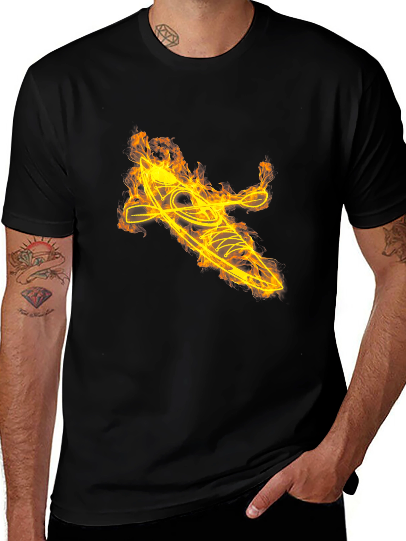 Fiery Skier Graphic Tee - Black Cotton T-Shirt